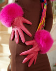 Aspen Fur and Leather Gloves - Hot Pink,, Sassy Jones,