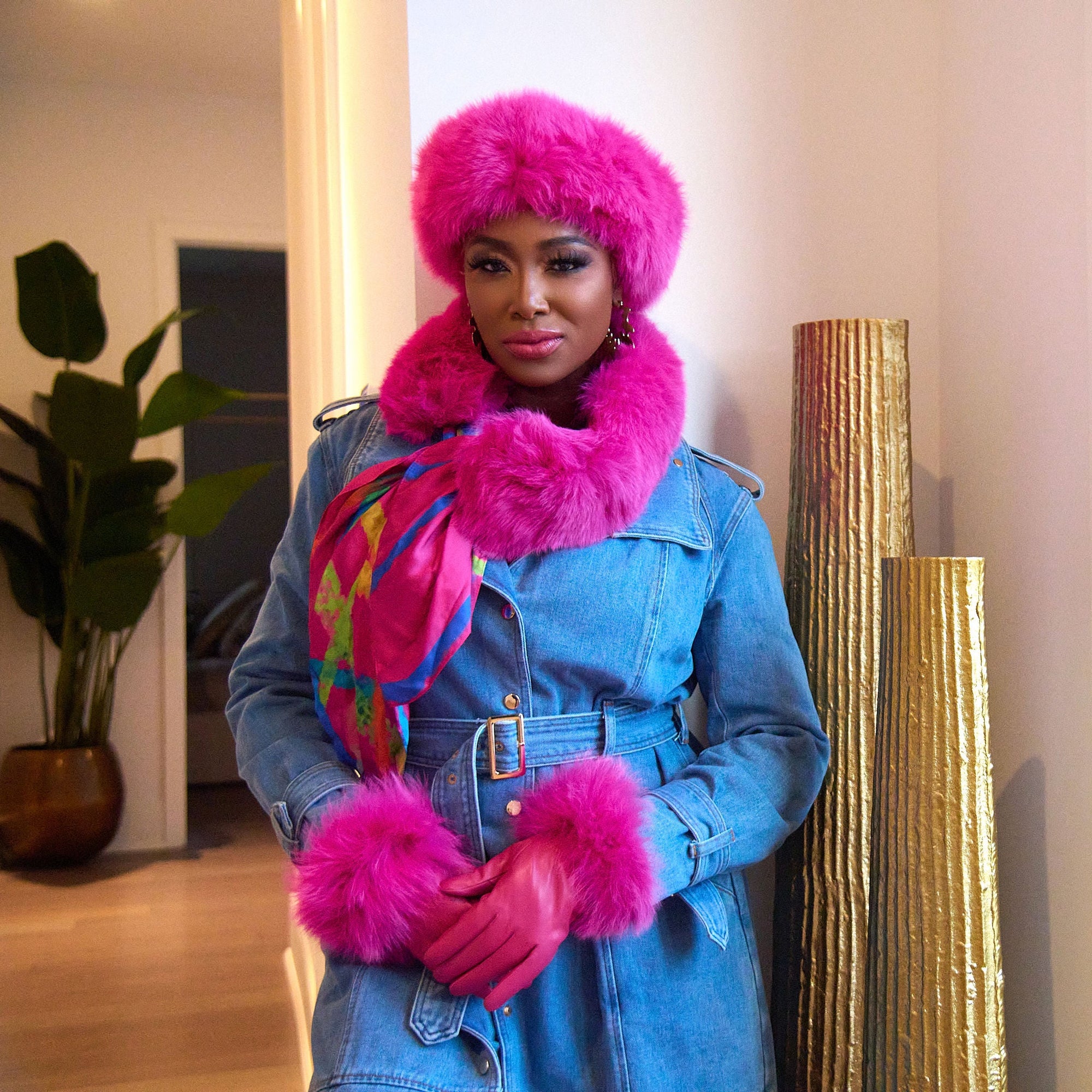 Aspen Fur and Leather Gloves - Hot Pink,, Sassy Jones,