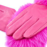 Aspen Pure Fox Fur and Sheepskin Leather Gloves - Sassy Hot Pink