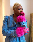 Aspen Fur and Leather Gloves - Hot Pink,, Sassy Jones,