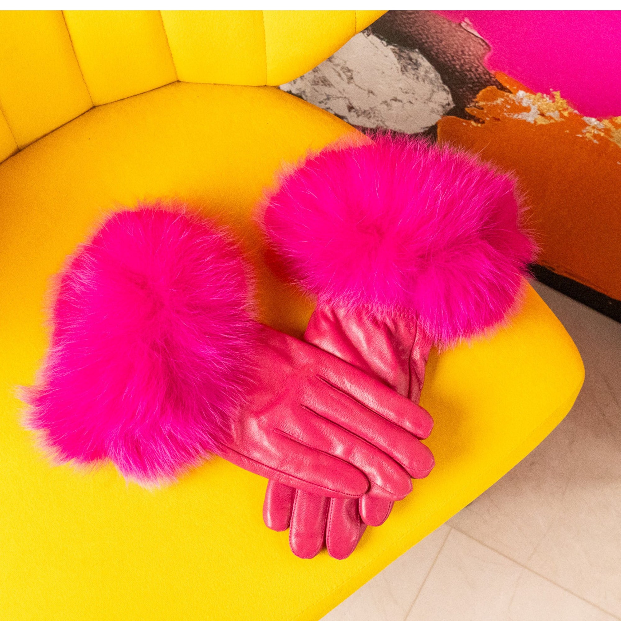 Aspen Fur and Leather Gloves - Hot Pink,, Sassy Jones,