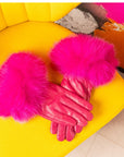 Aspen Fur and Leather Gloves - Hot Pink,, Sassy Jones,