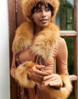 Aspen Fur Scarf Shawl Collar - Cognac,Scarves, Sassy Jones,