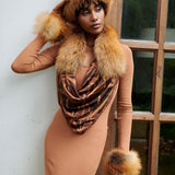 Aspen Pure Fur Shawl Collar w/ Separable Scarf - Affluent Cognac