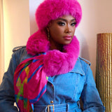 Aspen Pure Fur Shawl Collar w/ Separable Scarf - Sassy Hot Pink