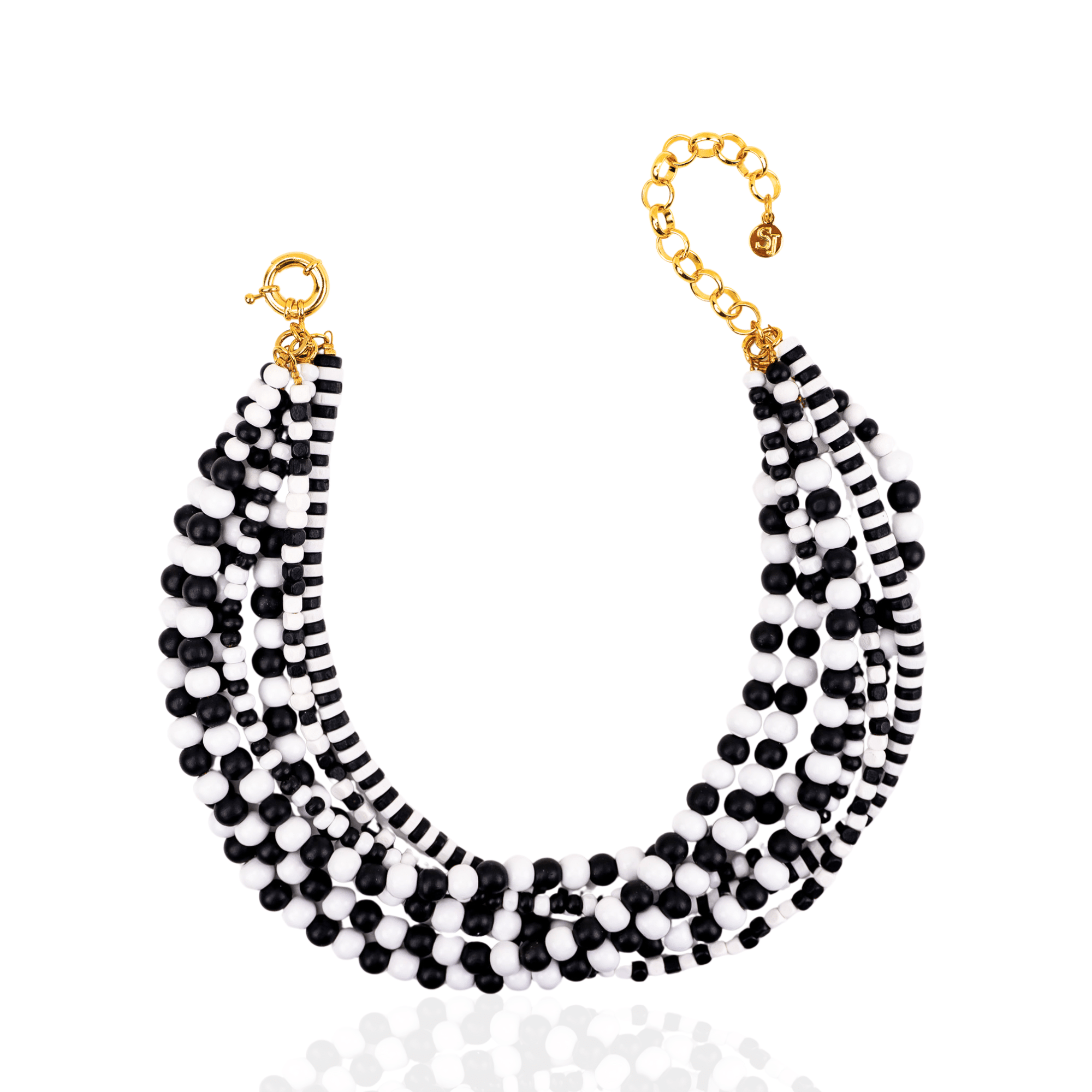 Ayoka Beaded 4 - in - 1 Cascading Chain – Black &amp; White,Necklaces, Sassy Jones,