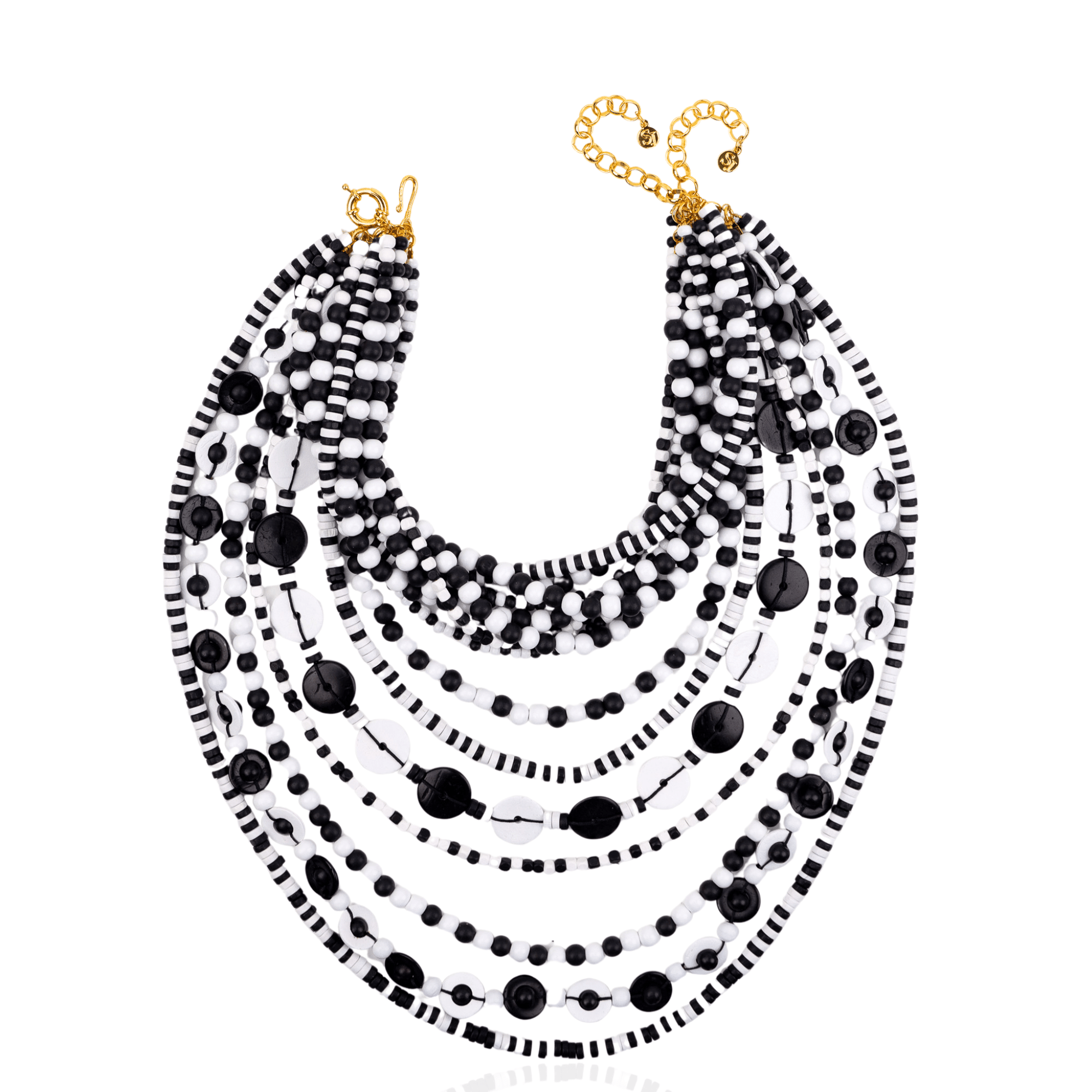 Ayoka Beaded 4 - in - 1 Cascading Chain – Black & White,Necklaces, Sassy Jones,