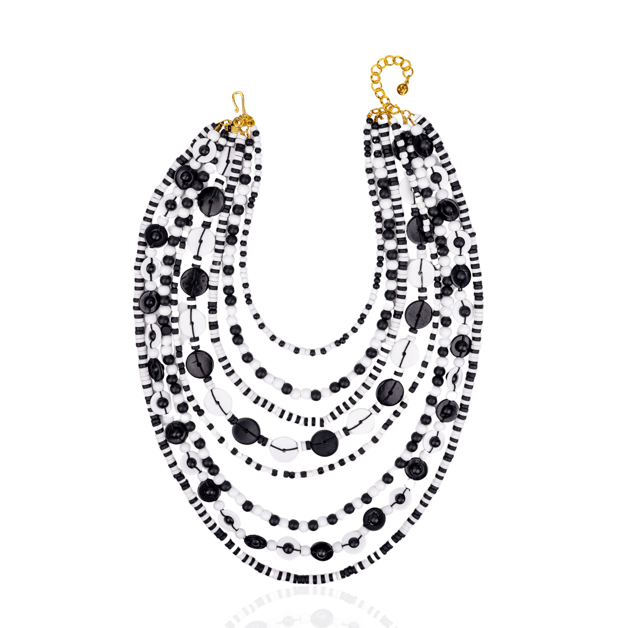 Ayoka Beaded 4 - in - 1 Cascading Chain – Black &amp; White,Necklaces, Sassy Jones,