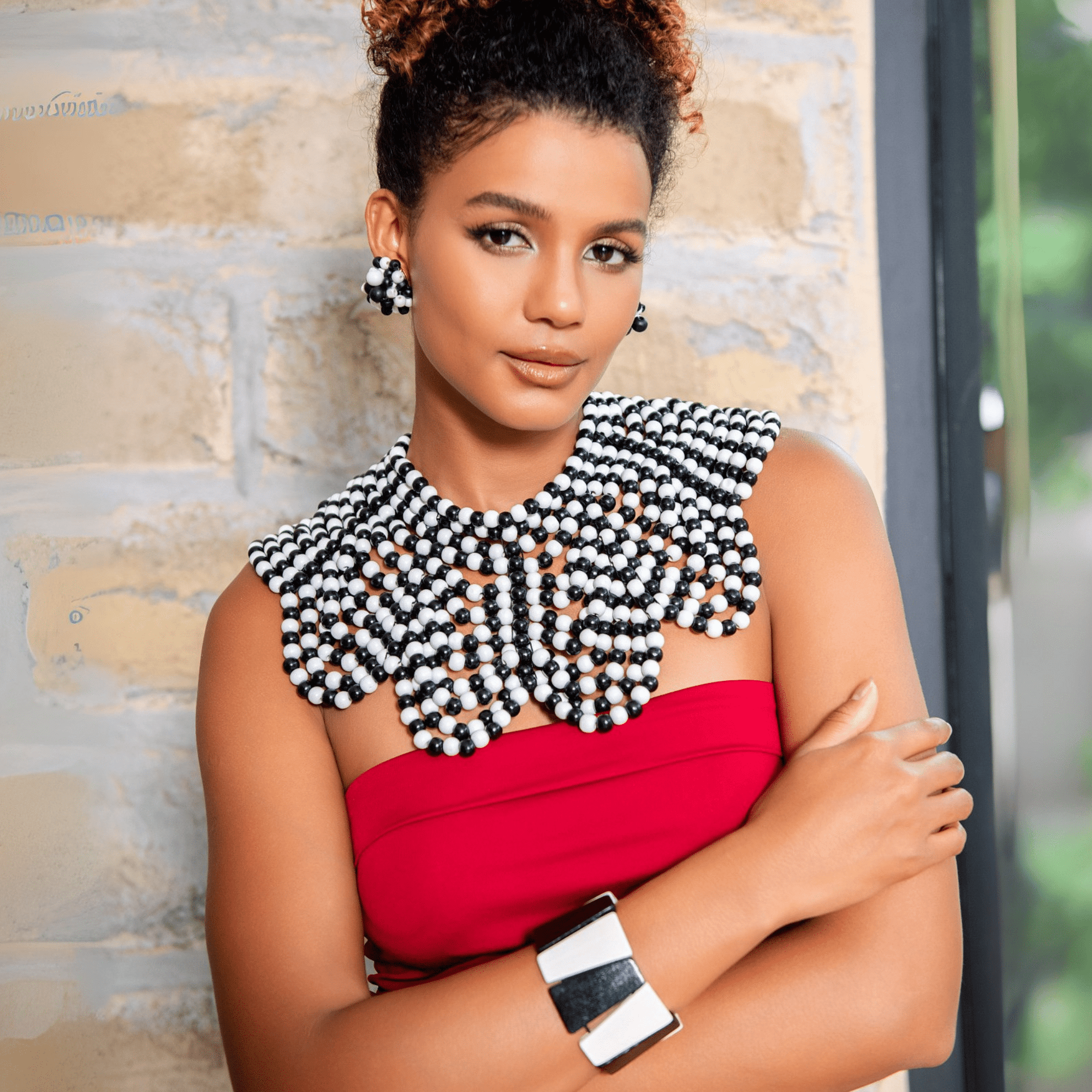 Ayoka Chunky Stretch Geometric Bracelet - Black & White,Bracelets, Sassy Jones,