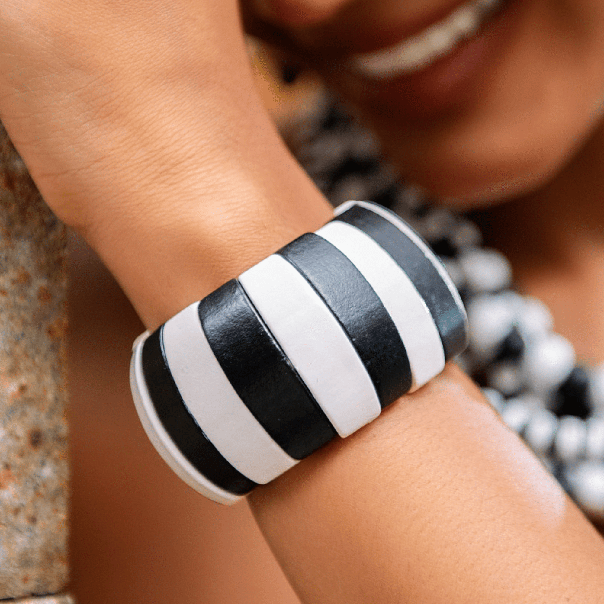 Ayoka Chunky Stretch Statement Bracelet - Black & White,Bracelets, Sassy Jones,