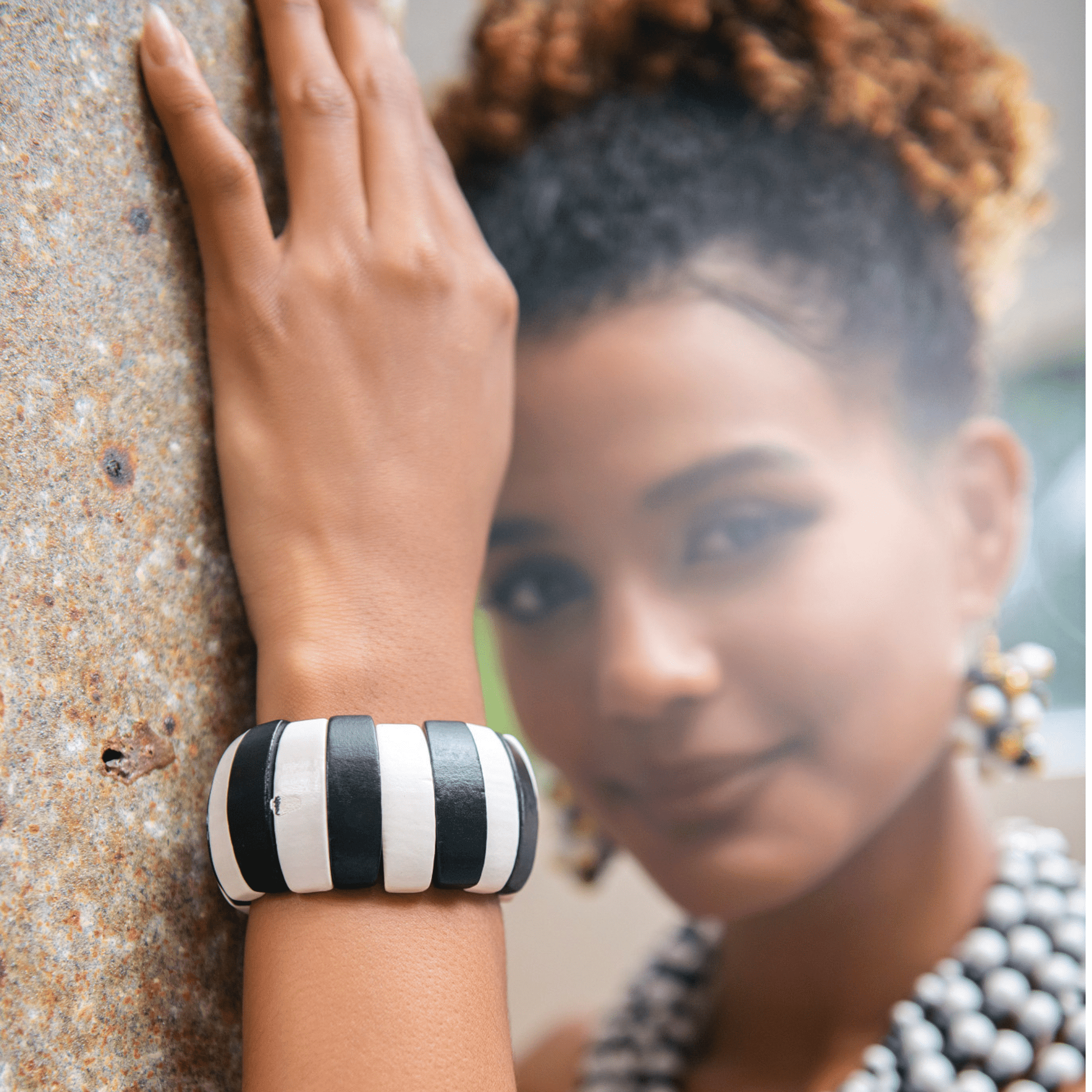 Ayoka Chunky Stretch Statement Bracelet - Black & White,Bracelets, Sassy Jones,
