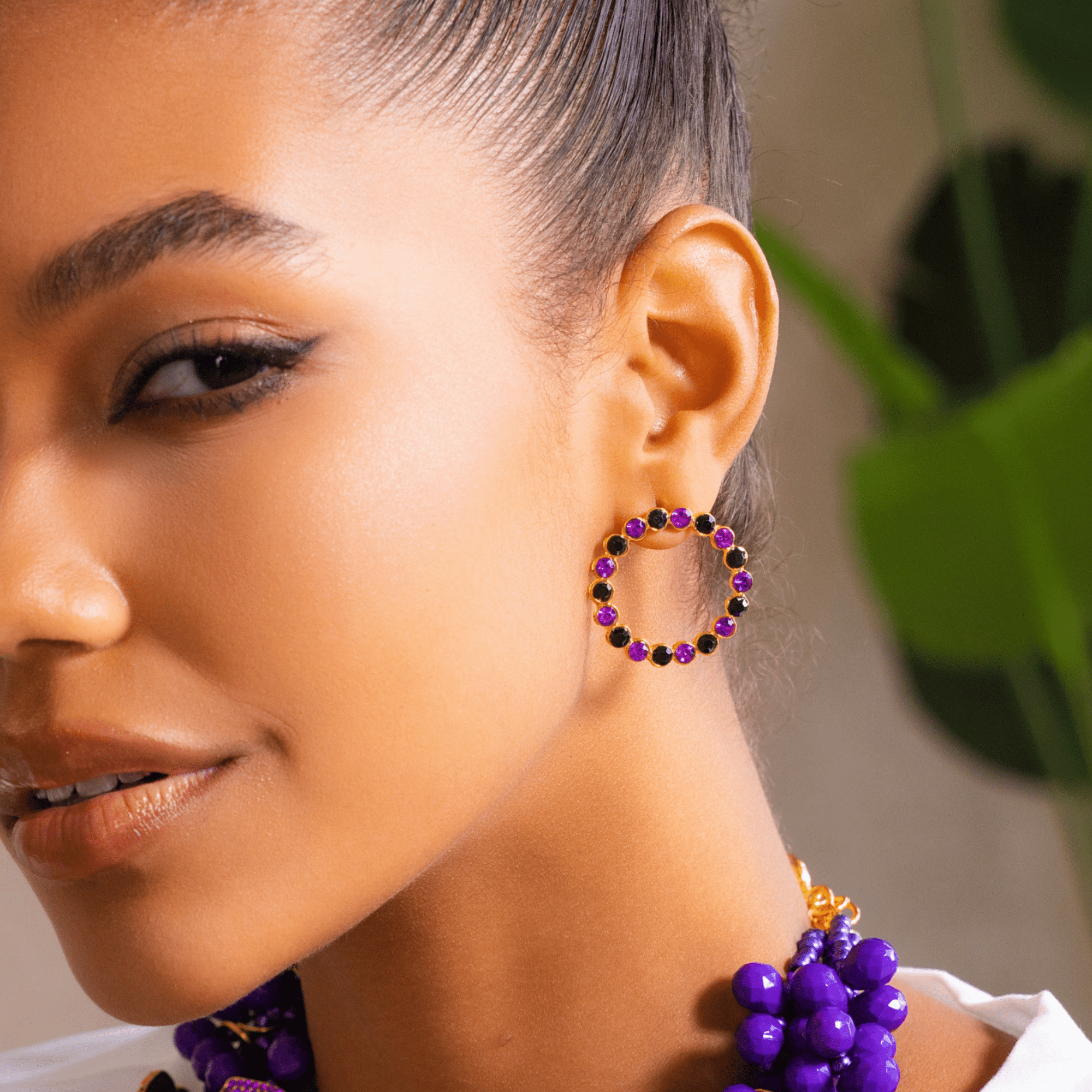 Babar 18k Crystal Studs - Midnight Purple,Earrings, Sassy Jones,