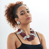 Babar Crimson/Silver - Sassy Jones, iridescent glass beads, beads, layered necklace, detachable necklace beaded jewelry, handcrafted necklaces, vibrant colors, intricate designs, timeless elegance, glass beads, gemstones, natural elements, sophistication, special occasions, casual wear, thoughtful gifts, artistry, fashion, Handcrafted jewelry, Playful design, elephant motifs, teardrop beads