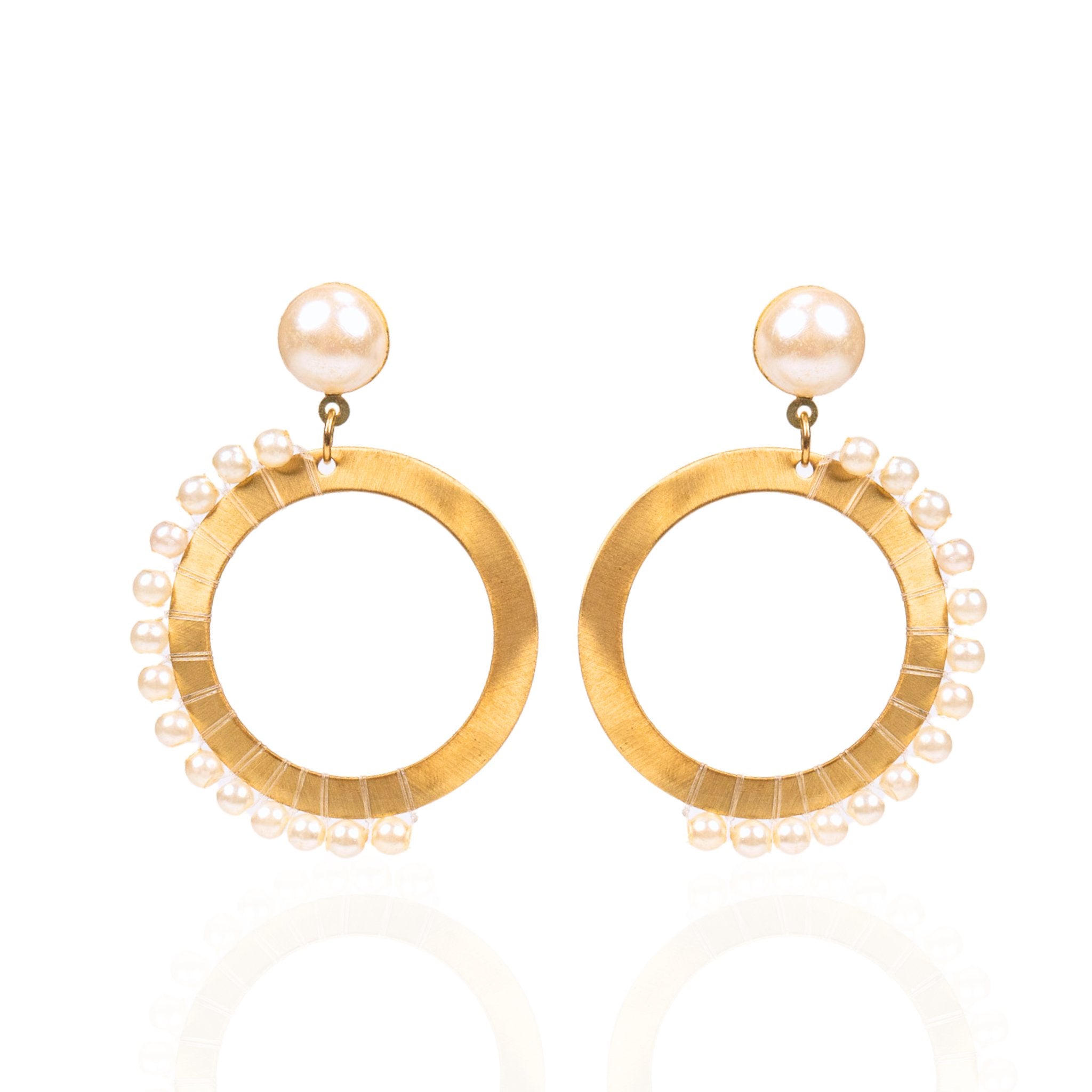 Brittany Pearl Dangles - Gold,Earrings, Sassy Jones,