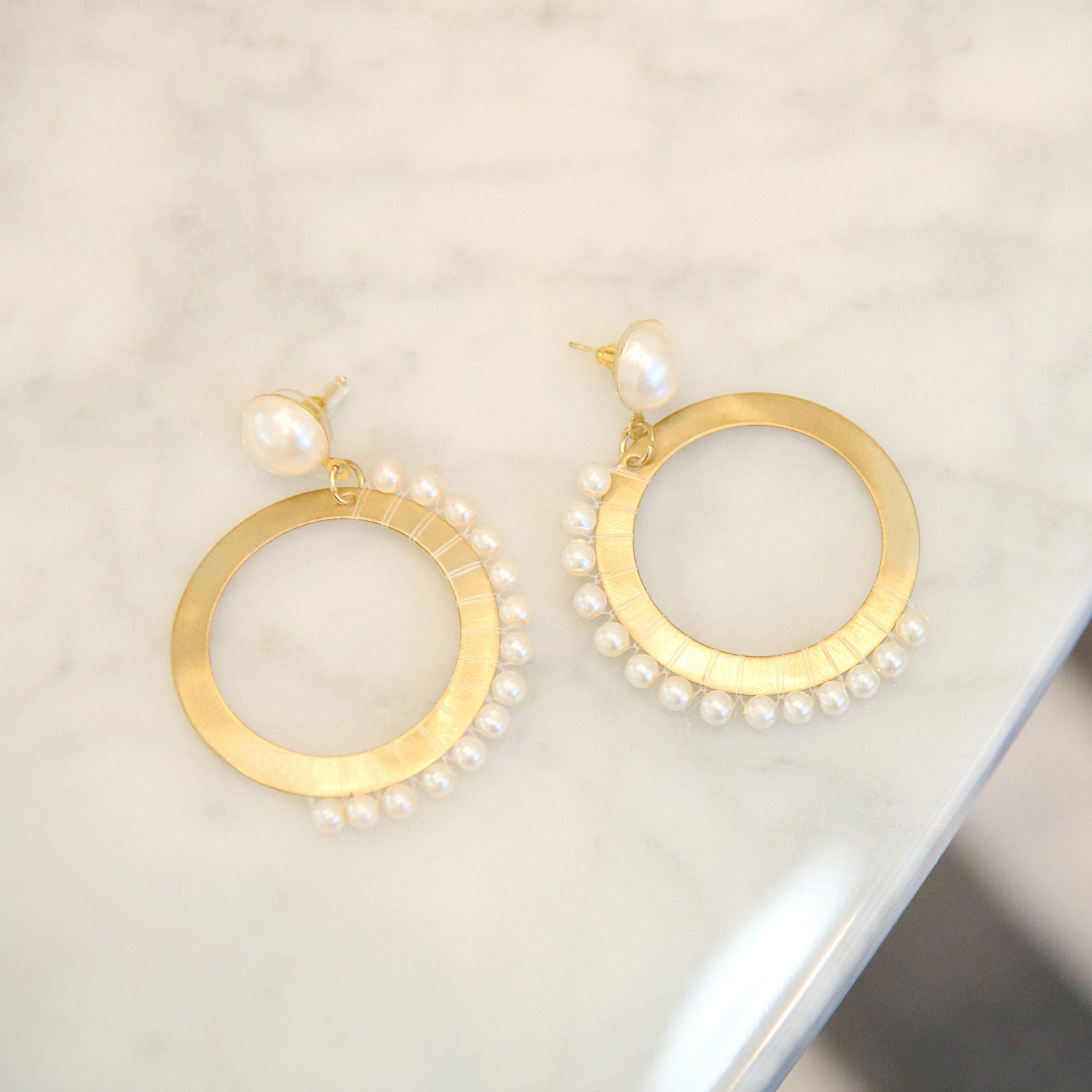 Brittany Pearl Dangles - Gold,Earrings, Sassy Jones,