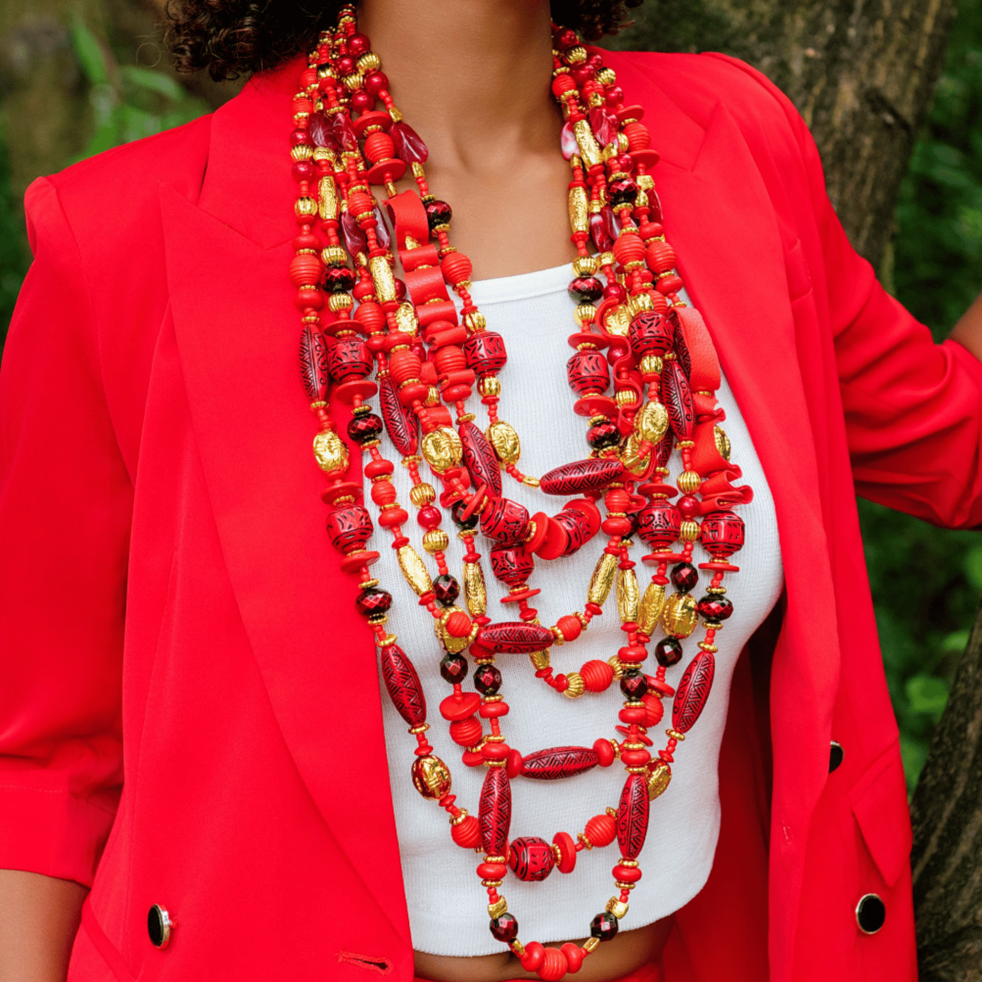 Caliope 2 - in - 1 Beaded Leather Necklace - Crimson,Necklaces, Sassy Jones,