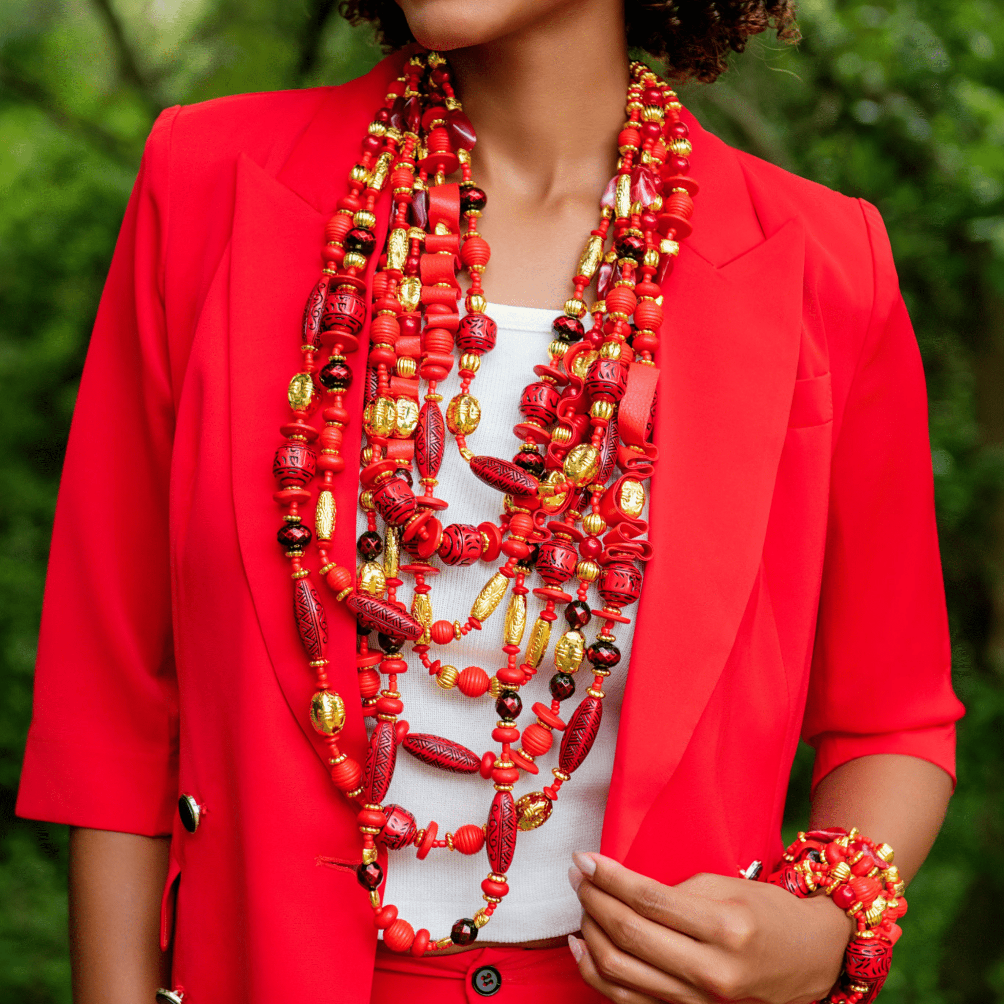 Caliope 2 - in - 1 Beaded Leather Necklace - Crimson,Necklaces, Sassy Jones,