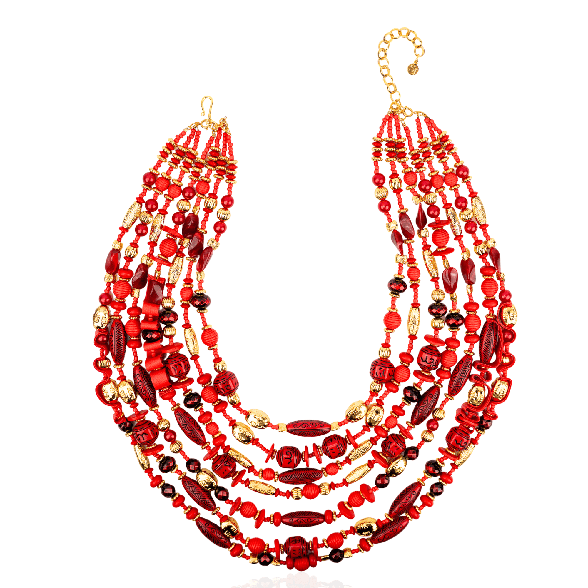 Caliope 2 - in - 1 Beaded Leather Necklace - Crimson,Necklaces, Sassy Jones,