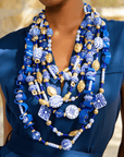 Caliope 2 - in - 1 Beaded Leather Necklace - Fine China Blue,Necklaces, Sassy Jones,