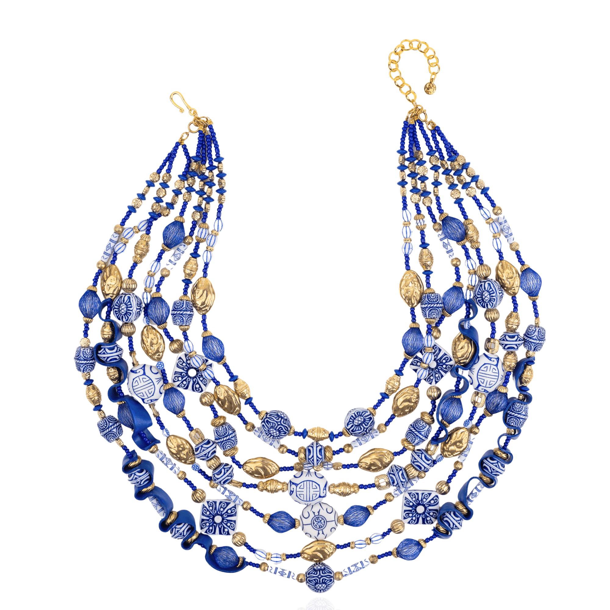 Caliope 2 - in - 1 Beaded Leather Necklace - Fine China Blue,Necklaces, Sassy Jones,