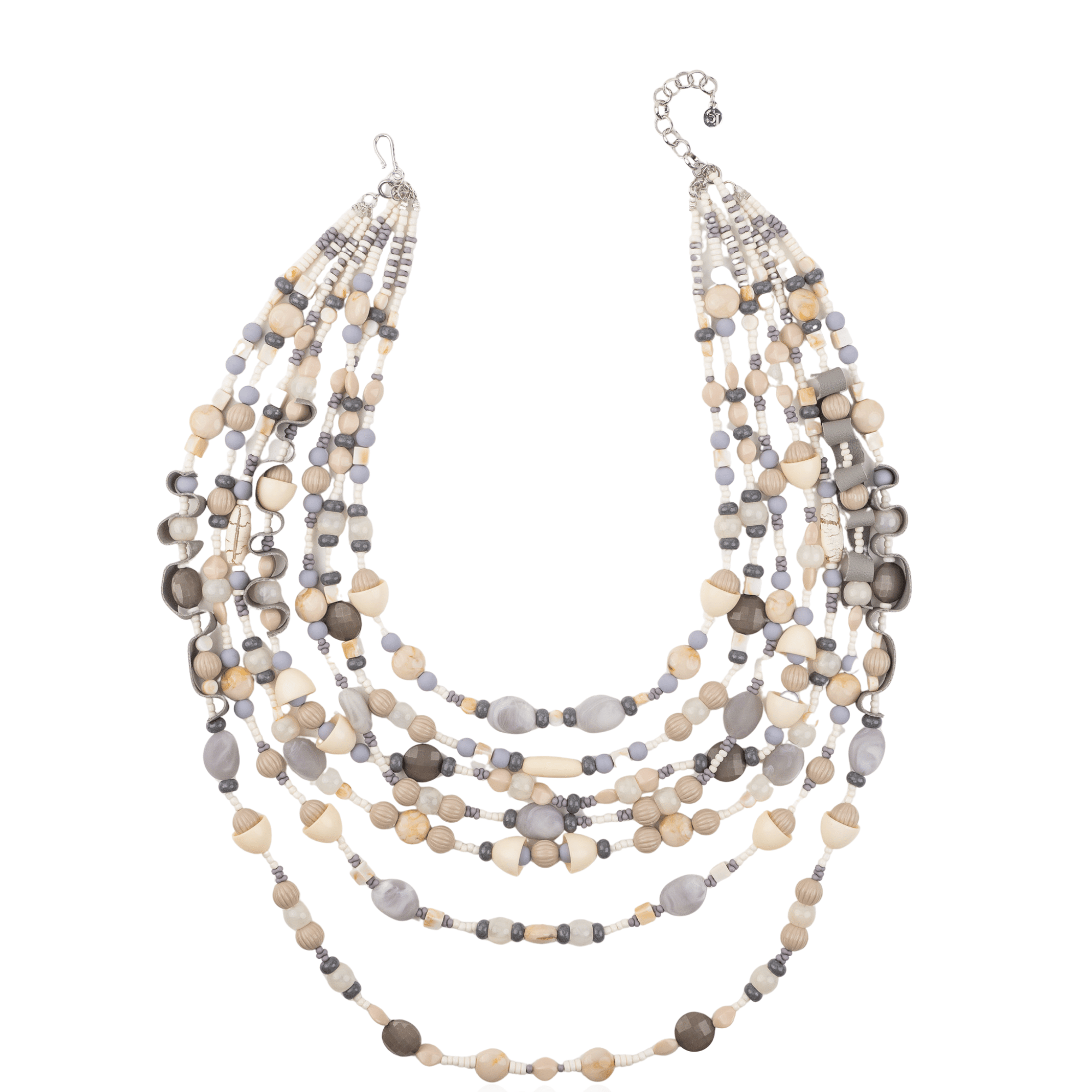 Caliope 2 - in - 1 Beaded Leather Necklace - Modern Greige,Necklaces, Sassy Jones,