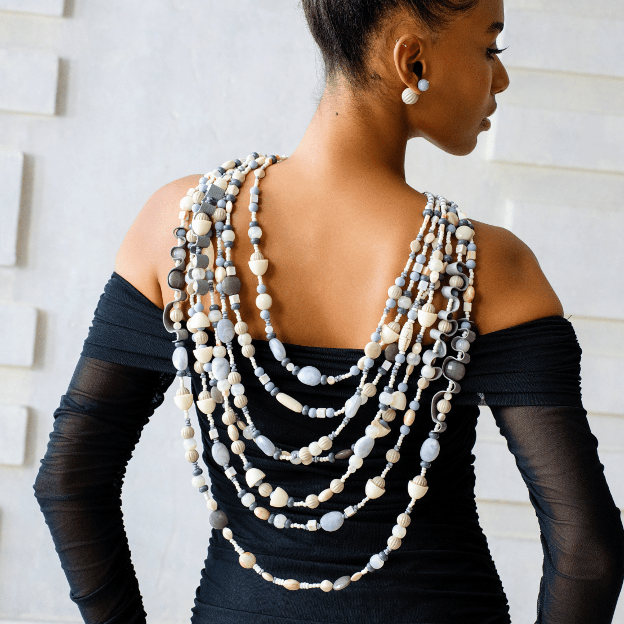 Caliope 2 - in - 1 Beaded Leather Necklace - Modern Greige,Necklaces, Sassy Jones,