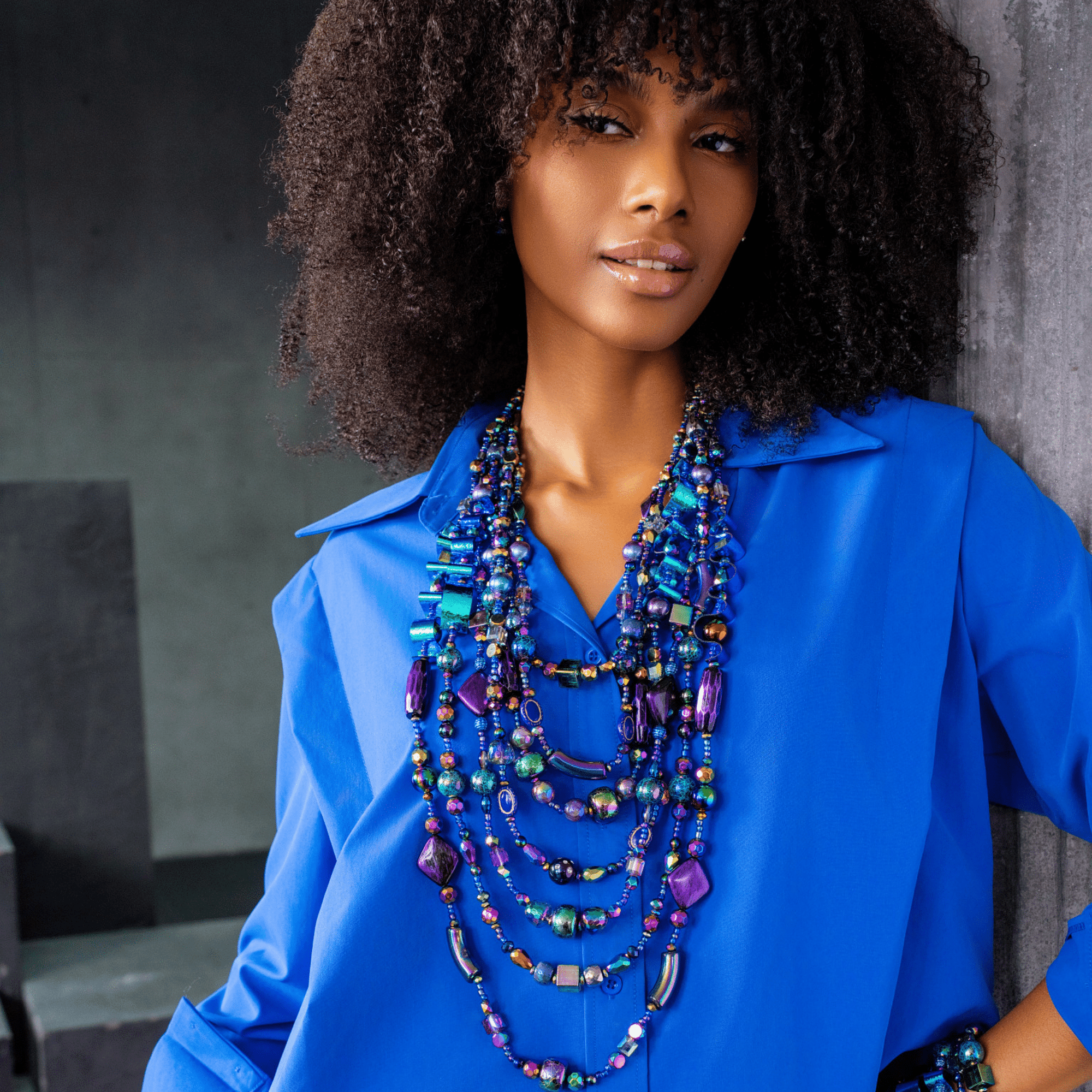 Caliope 2 - in - 1 Beaded Leather Necklace - Rainbow Iridescent,Necklaces, Sassy Jones,