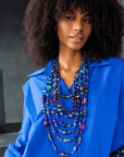 Caliope 2 - in - 1 Beaded Leather Necklace - Rainbow Iridescent,Necklaces, Sassy Jones,