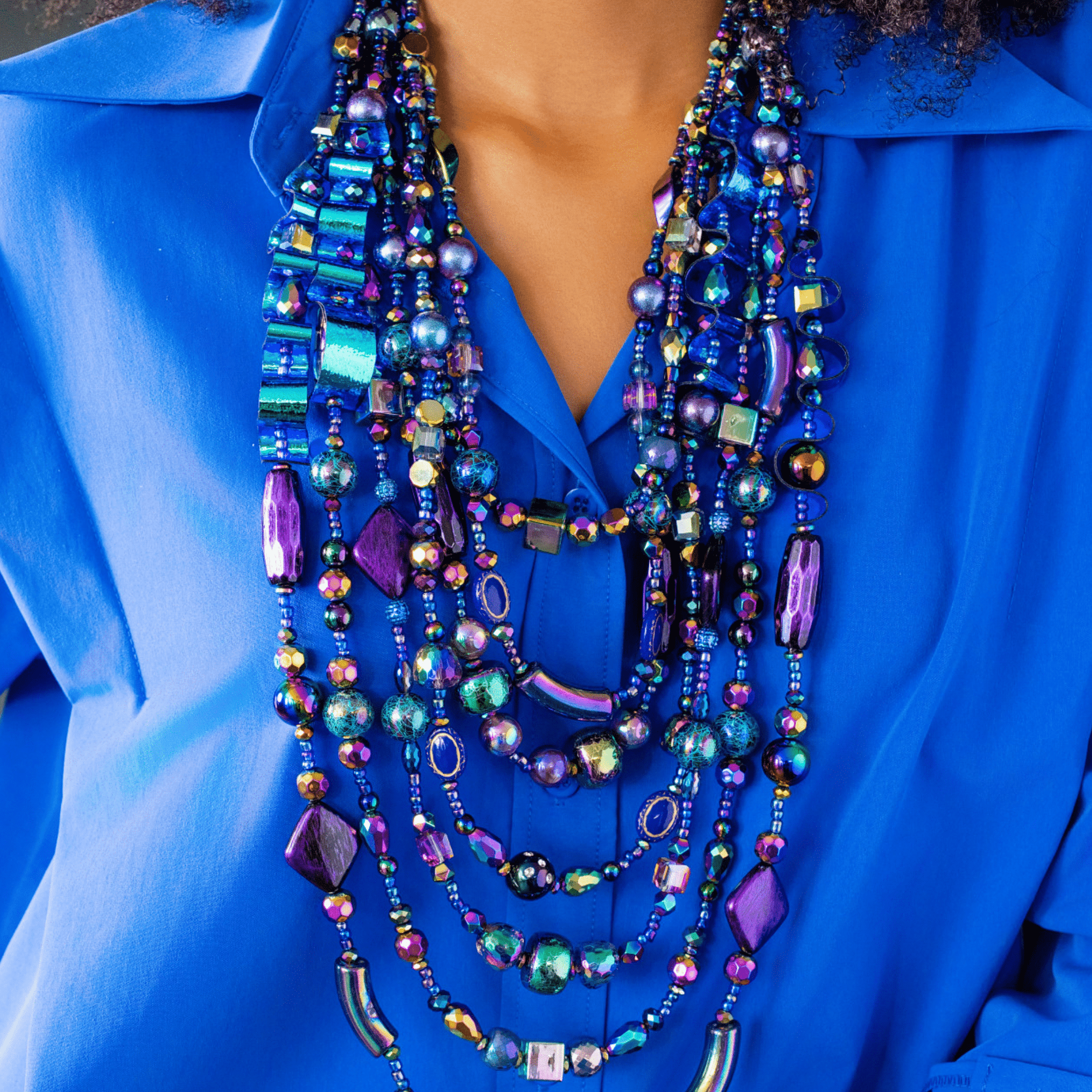 Caliope 2 - in - 1 Beaded Leather Necklace - Rainbow Iridescent,Necklaces, Sassy Jones,