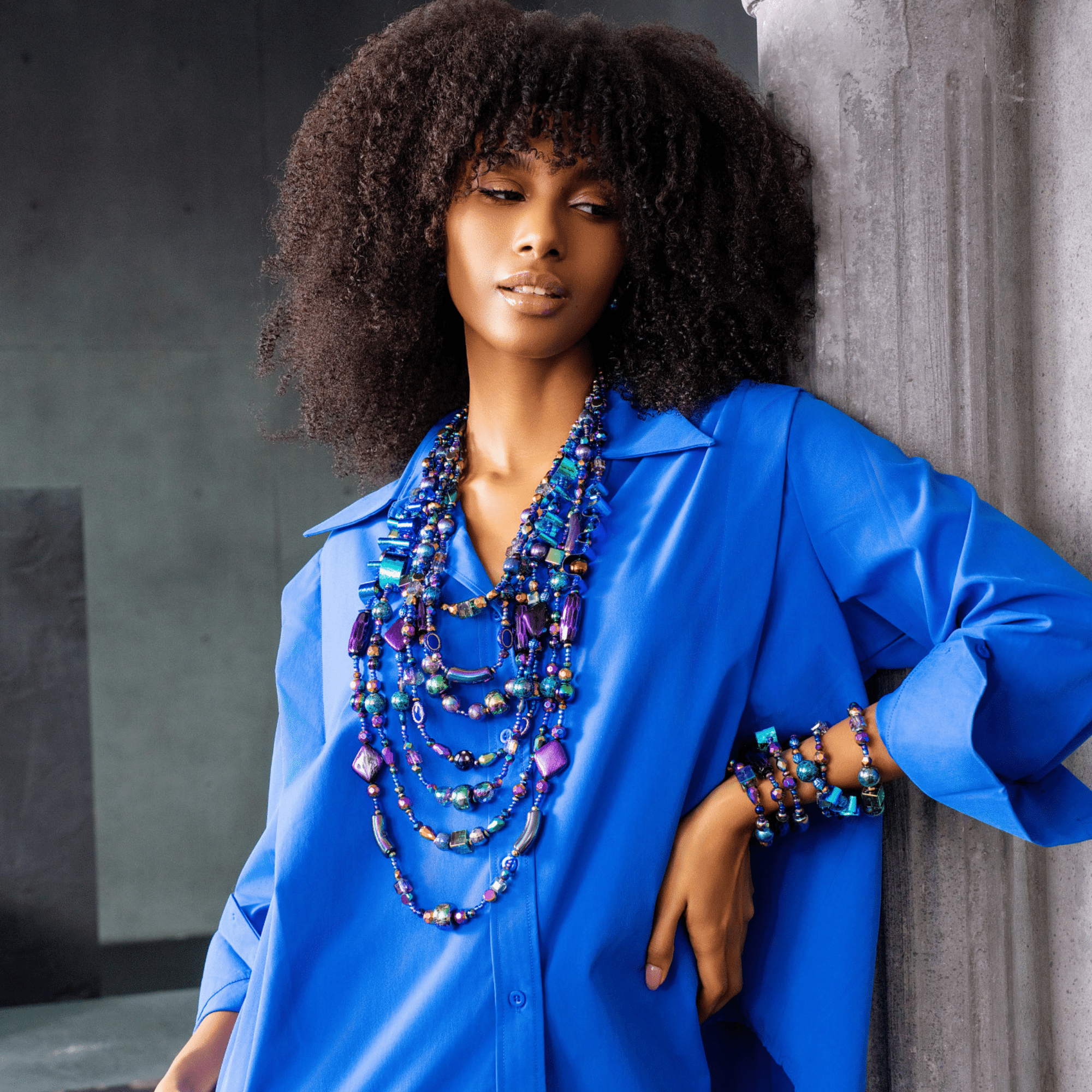 Caliope 2 - in - 1 Beaded Leather Necklace - Rainbow Iridescent,Necklaces, Sassy Jones,