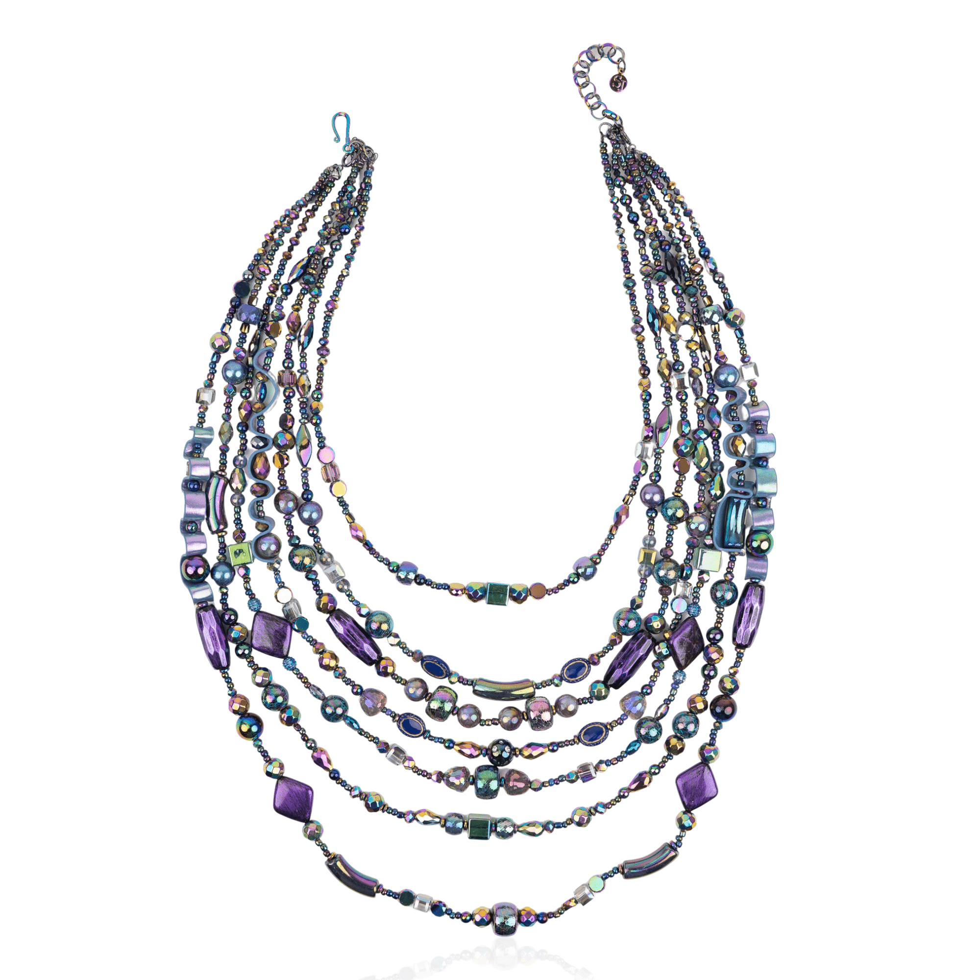 Caliope 2 - in - 1 Beaded Leather Necklace - Rainbow Iridescent,Necklaces, Sassy Jones,