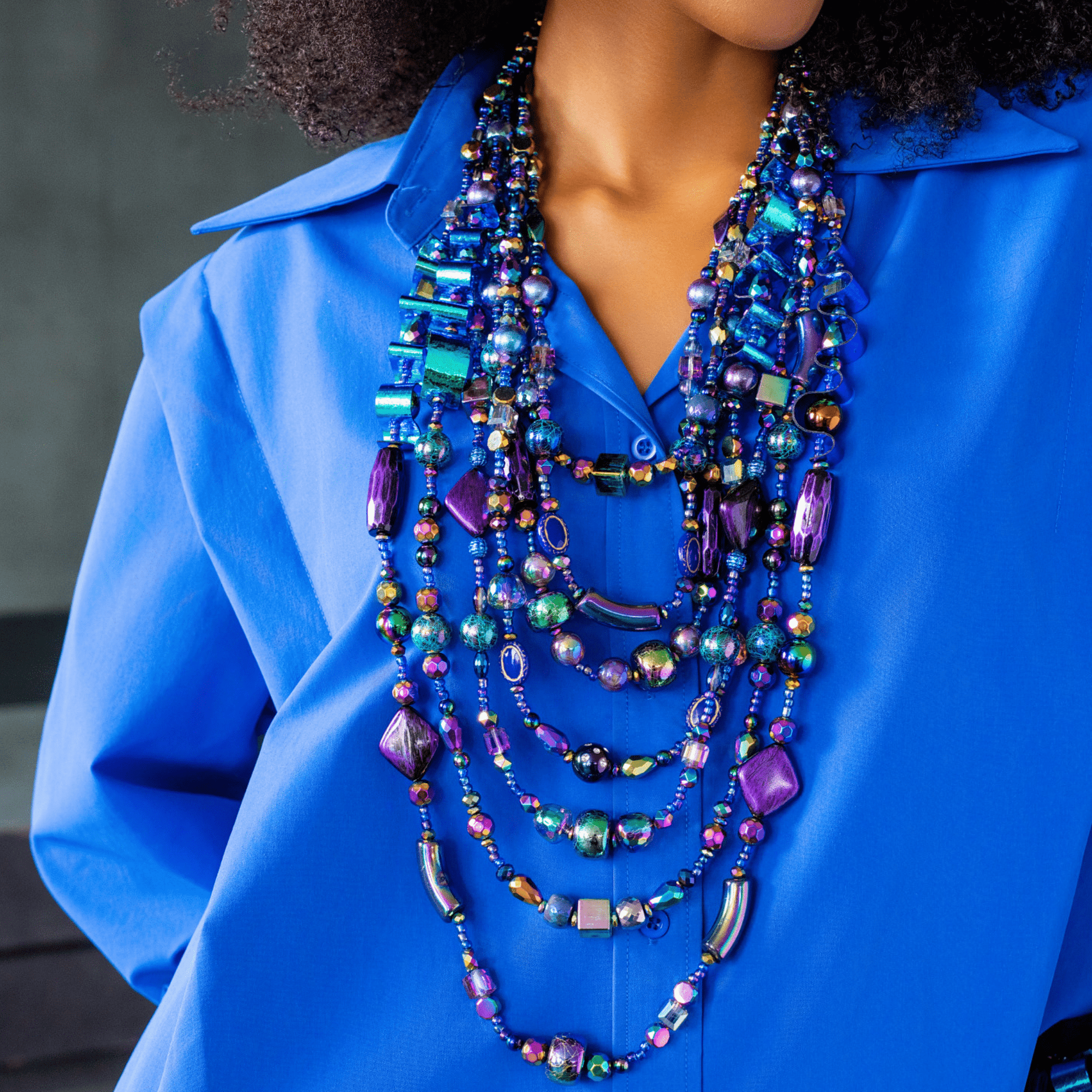 Caliope 2 - in - 1 Beaded Leather Necklace - Rainbow Iridescent,Necklaces, Sassy Jones,