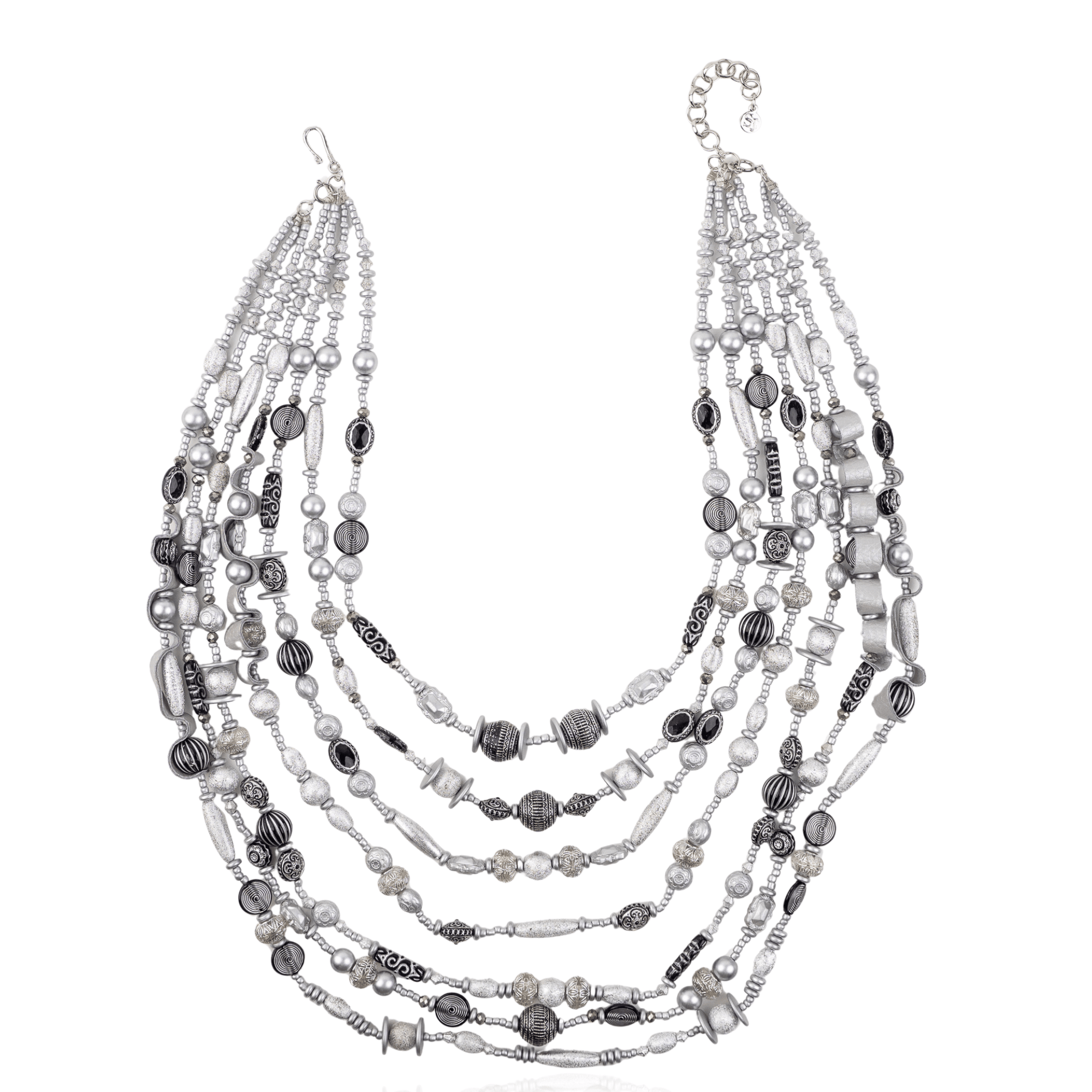 Caliope 2 - in - 1 Beaded Leather Necklace - Silver Fox,Necklaces, Sassy Jones,