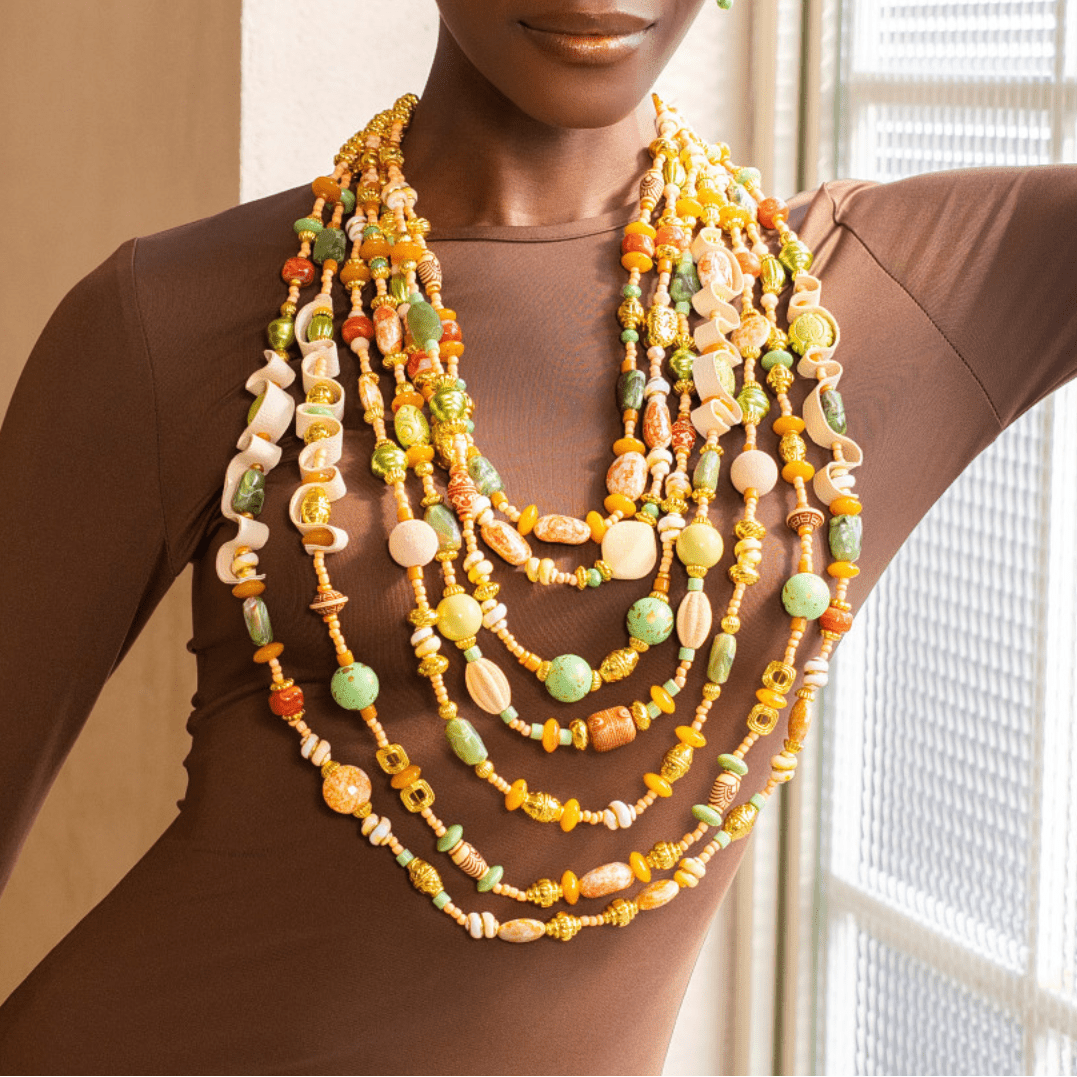 Caliope 2 - in - 1 Beaded Leather Statement Necklace - Sienna Sage,Necklaces, Sassy Jones,