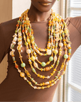 Caliope 2 - in - 1 Beaded Leather Statement Necklace - Sienna Sage,Necklaces, Sassy Jones,