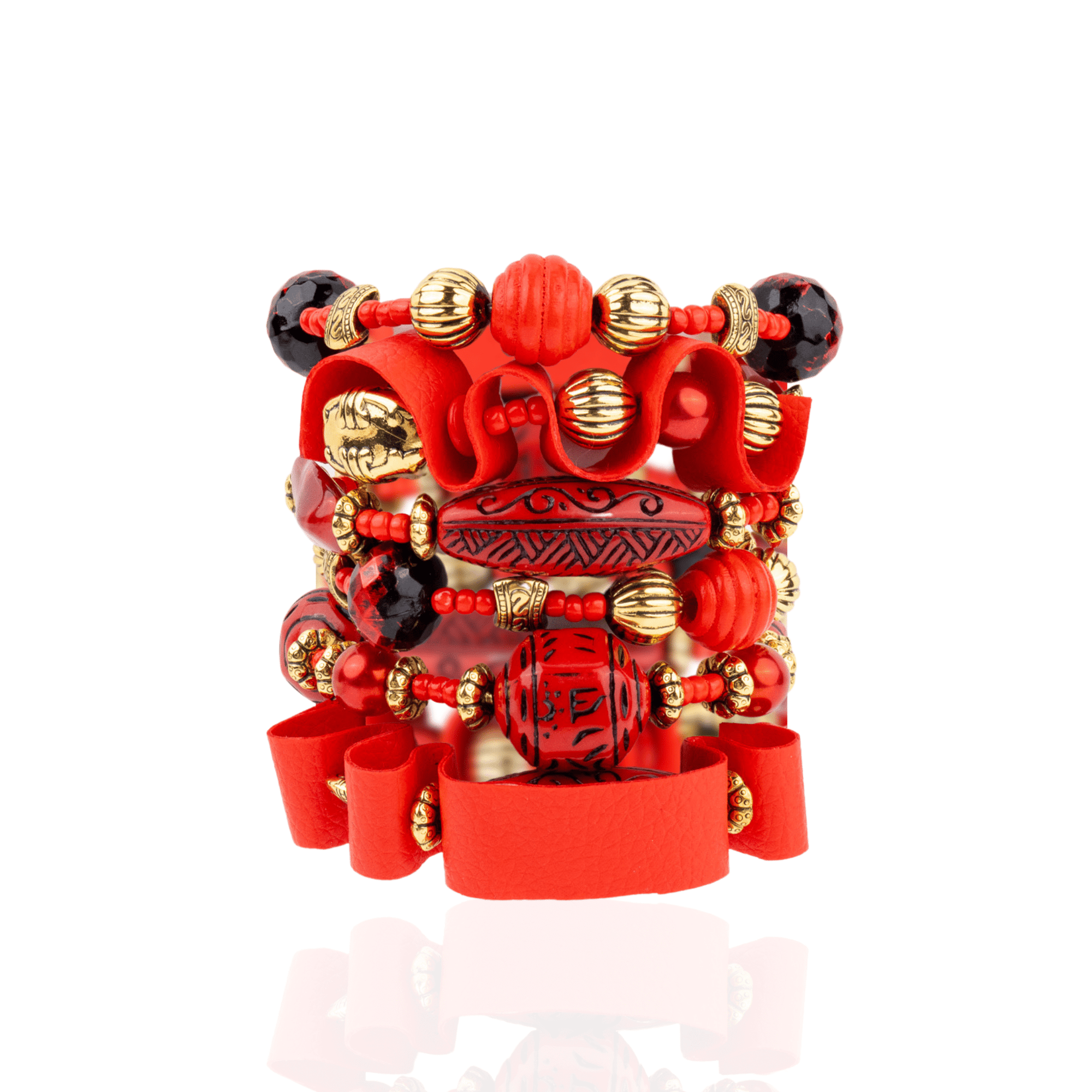 Caliope 6pc Leather Stretch Bracelet Stack - Crimson,Bracelets, Sassy Jones,