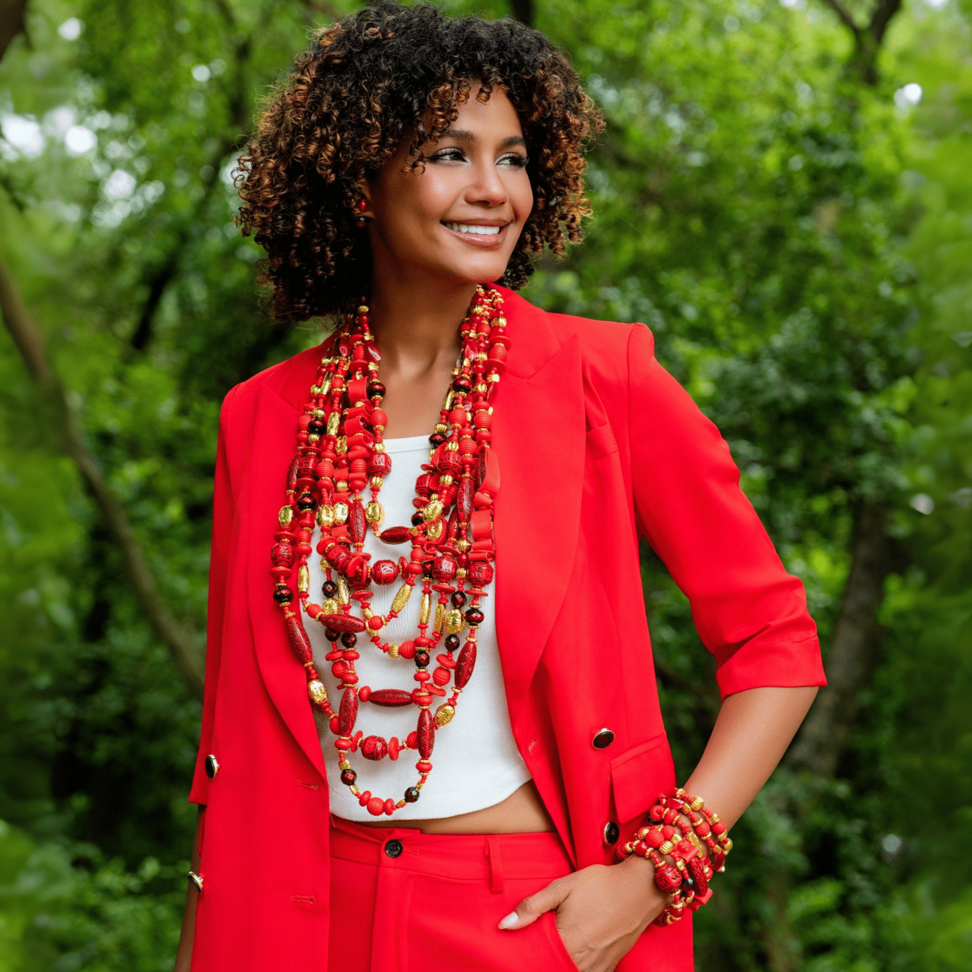 Caliope 6pc Leather Stretch Bracelet Stack - Crimson,Bracelets, Sassy Jones,