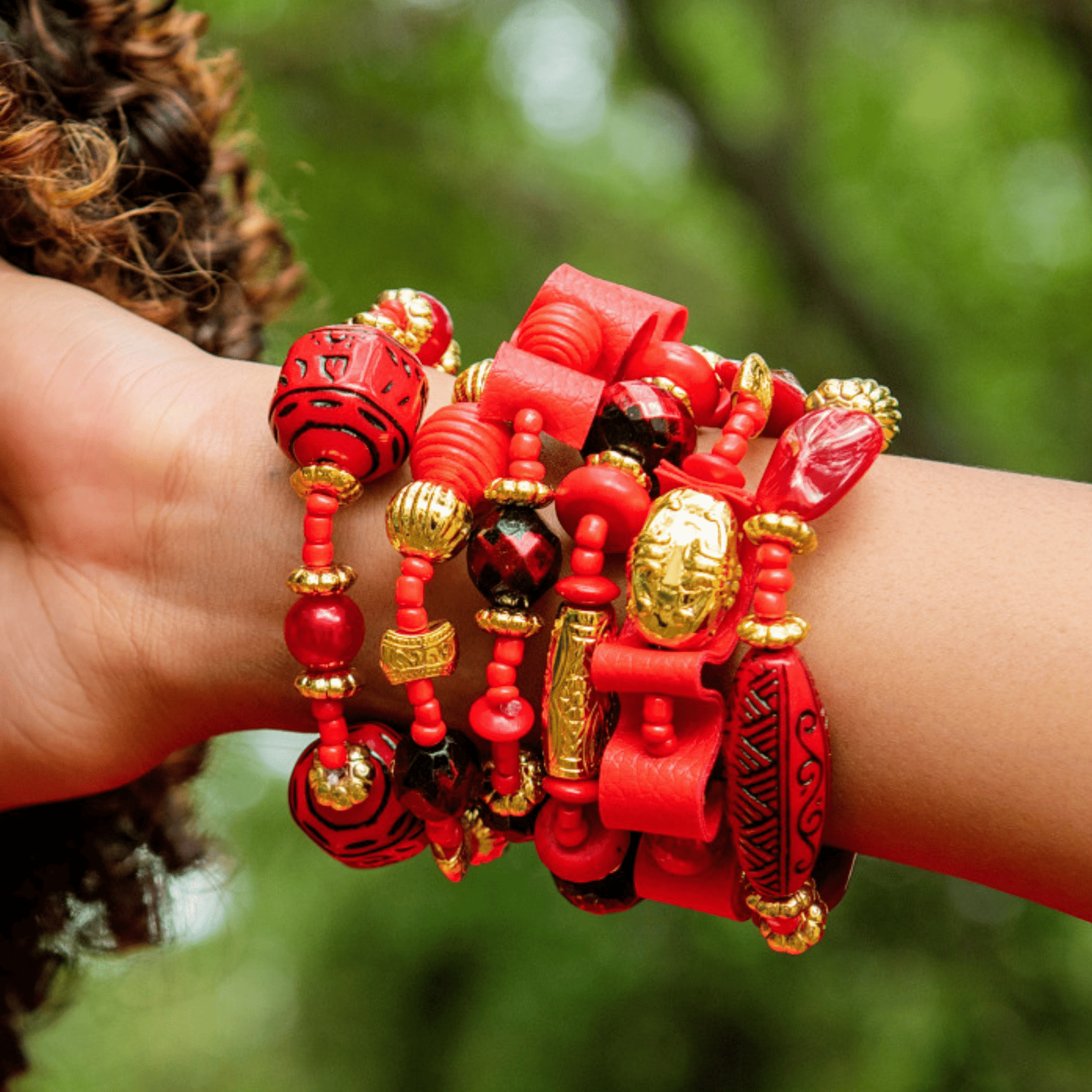 Caliope 6pc Leather Stretch Bracelet Stack - Crimson,Bracelets, Sassy Jones,