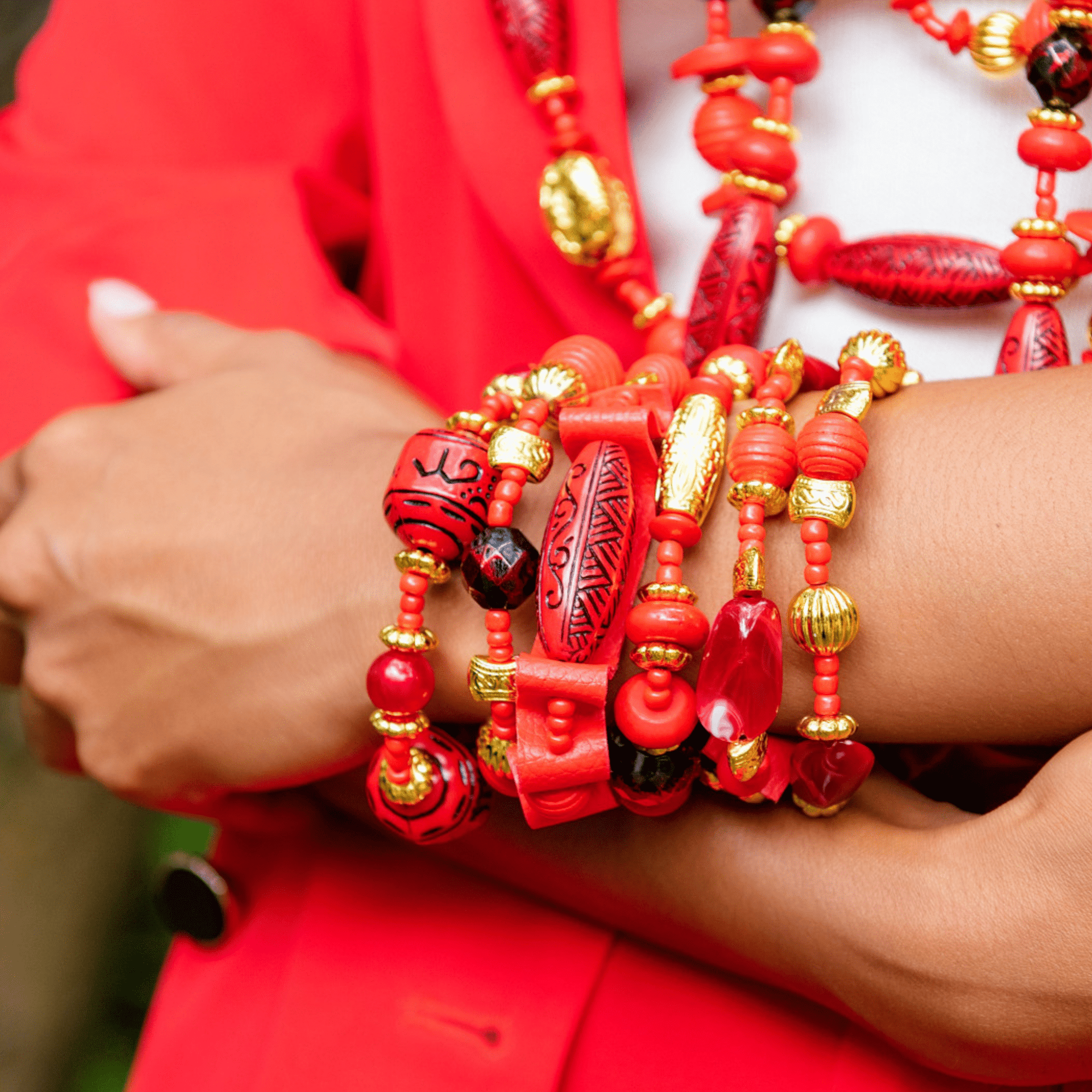 Caliope 6pc Leather Stretch Bracelet Stack - Crimson,Bracelets, Sassy Jones,