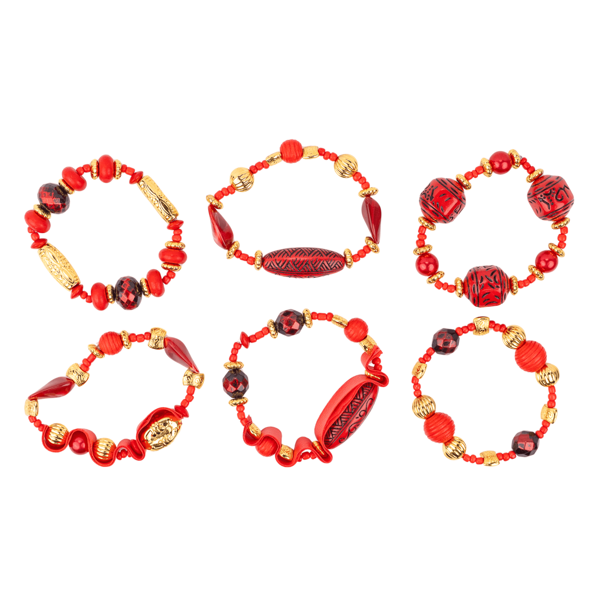 Caliope 6pc Leather Stretch Bracelet Stack - Crimson,Bracelets, Sassy Jones,