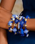 Caliope 6pc Leather Stretch Bracelet Stack - Fine China Blue,Bracelets, Sassy Jones,