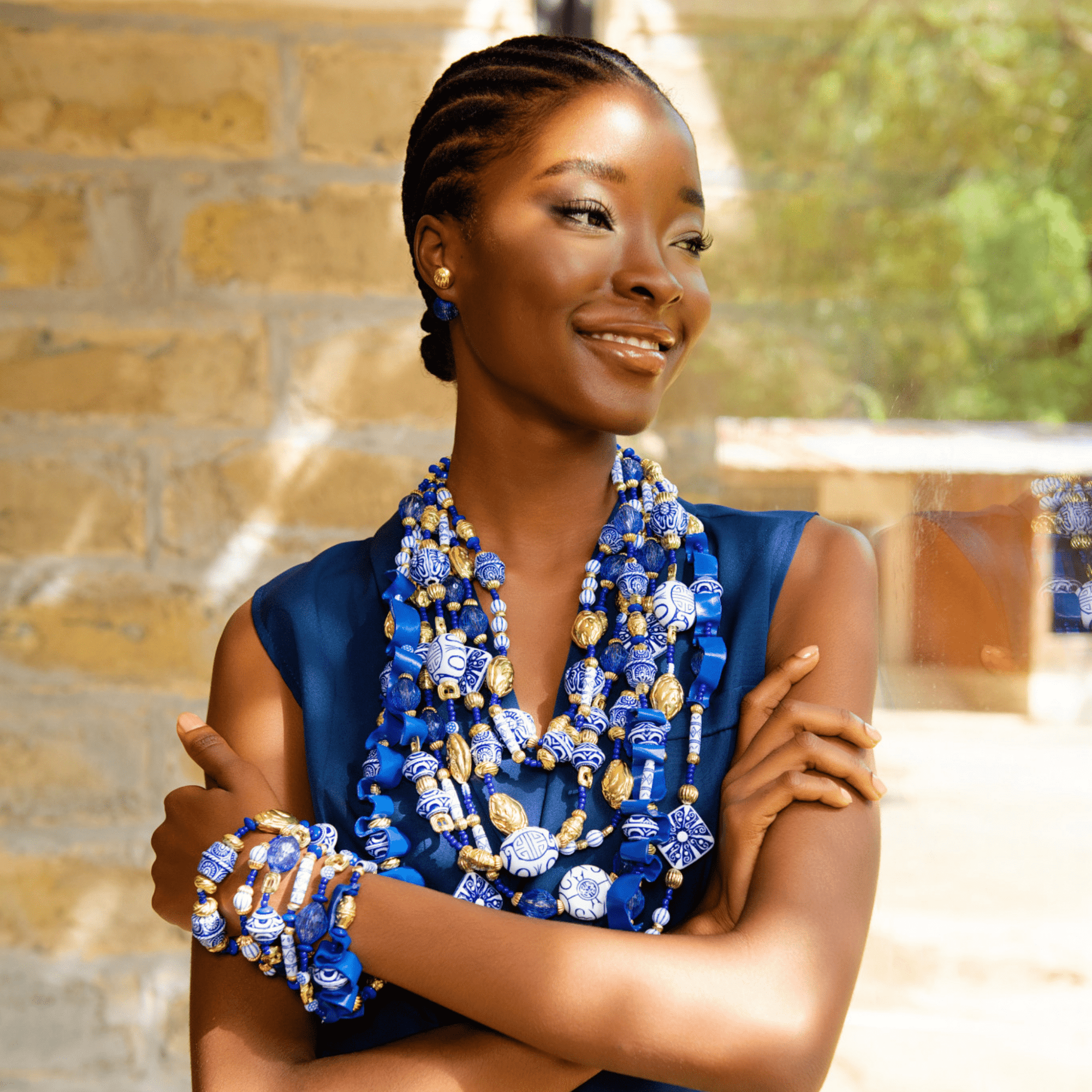 Caliope 6pc Leather Stretch Bracelet Stack - Fine China Blue,Bracelets, Sassy Jones,