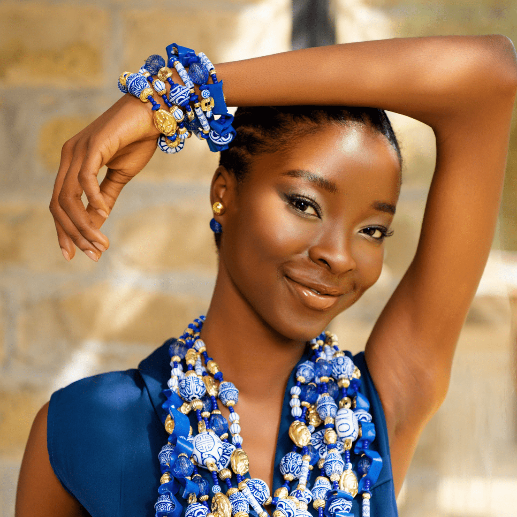 Caliope 6pc Leather Stretch Bracelet Stack - Fine China Blue,Bracelets, Sassy Jones,