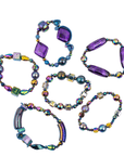 Caliope 6pc Leather Stretch Bracelet Stack - Rainbow Iridescent,Bracelets, Sassy Jones,