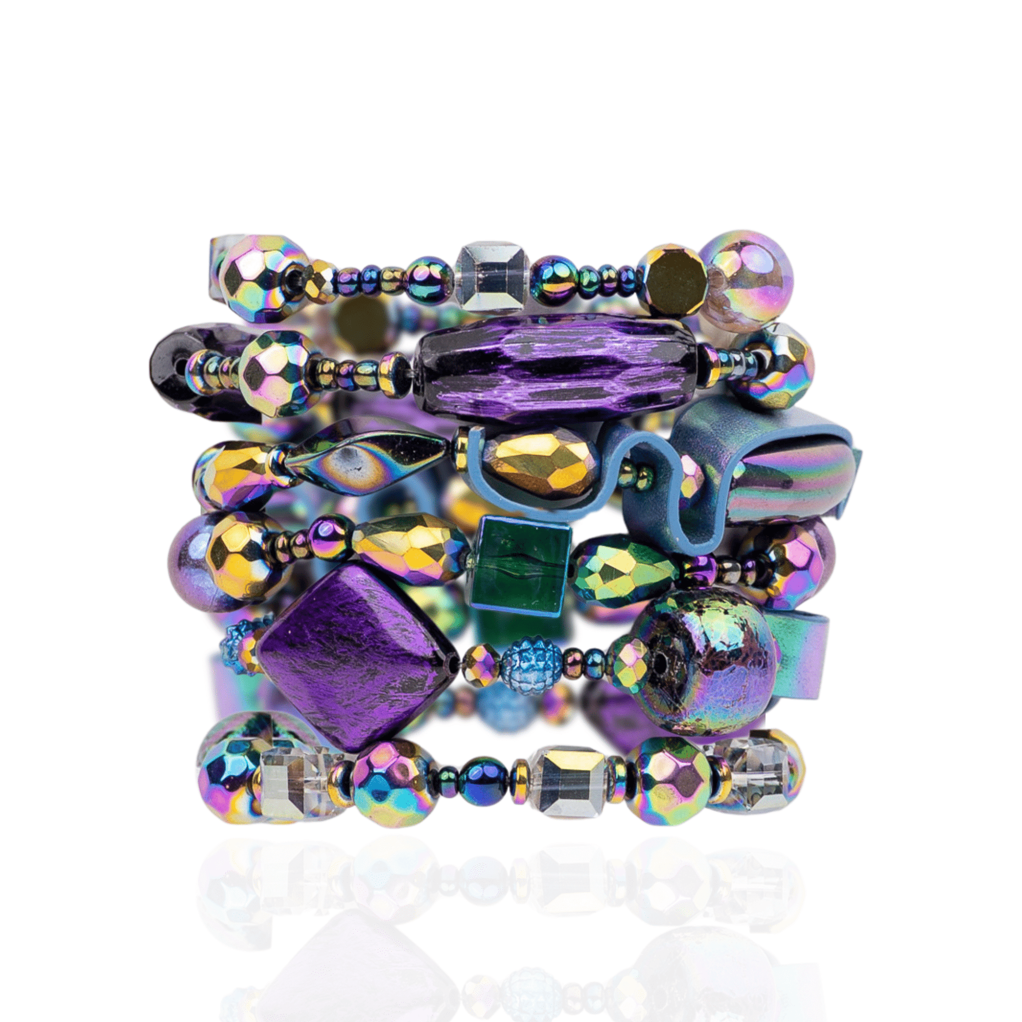 Caliope 6pc Leather Stretch Bracelet Stack - Rainbow Iridescent,Bracelets, Sassy Jones,