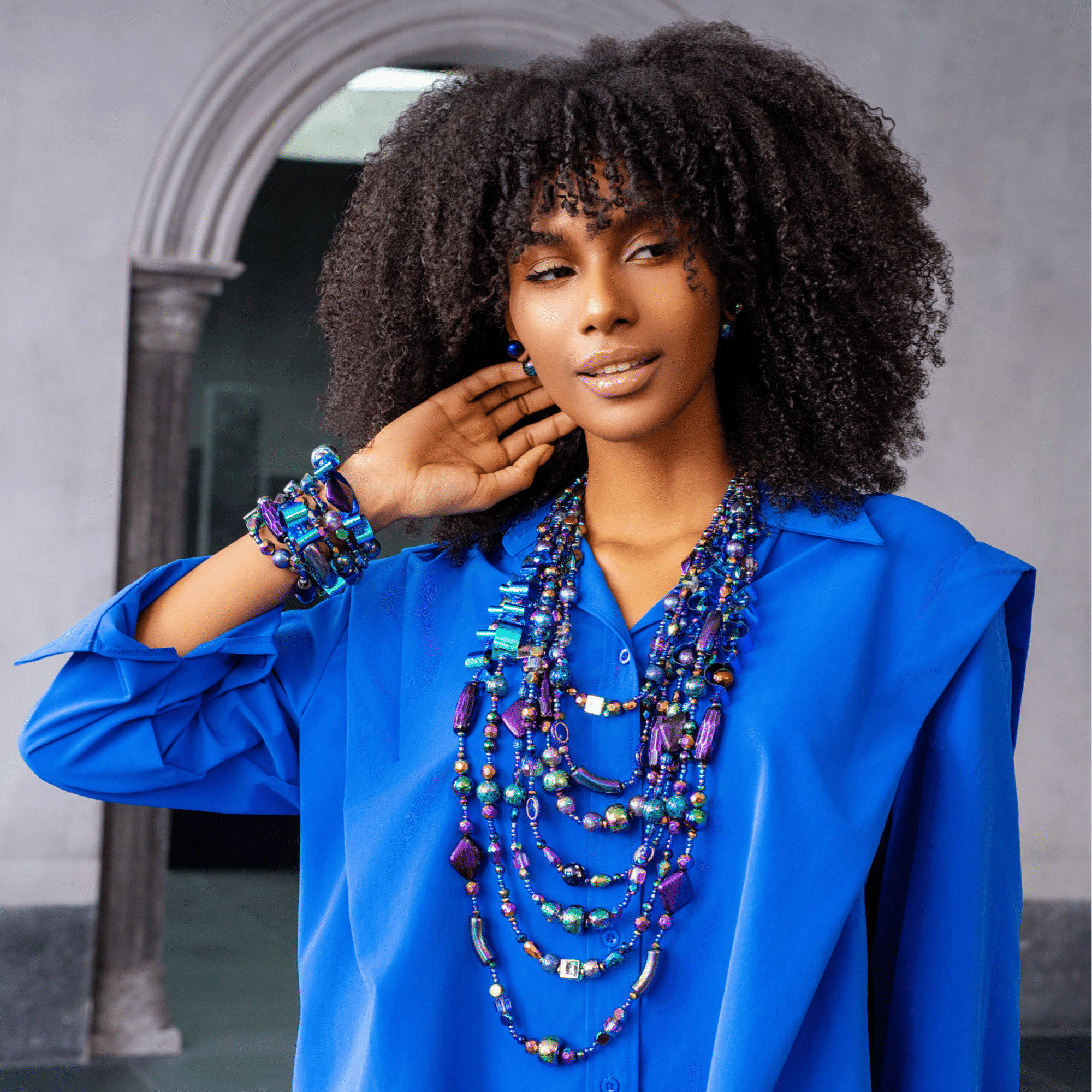 Caliope 6pc Leather Stretch Bracelet Stack - Rainbow Iridescent,Bracelets, Sassy Jones,