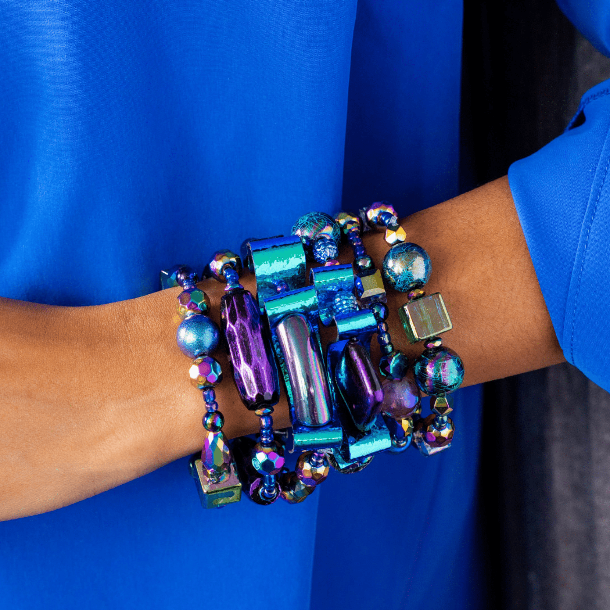 Caliope 6pc Leather Stretch Bracelet Stack - Rainbow Iridescent,Bracelets, Sassy Jones,