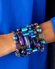 Caliope 6pc Leather Stretch Bracelet Stack - Rainbow Iridescent,Bracelets, Sassy Jones,