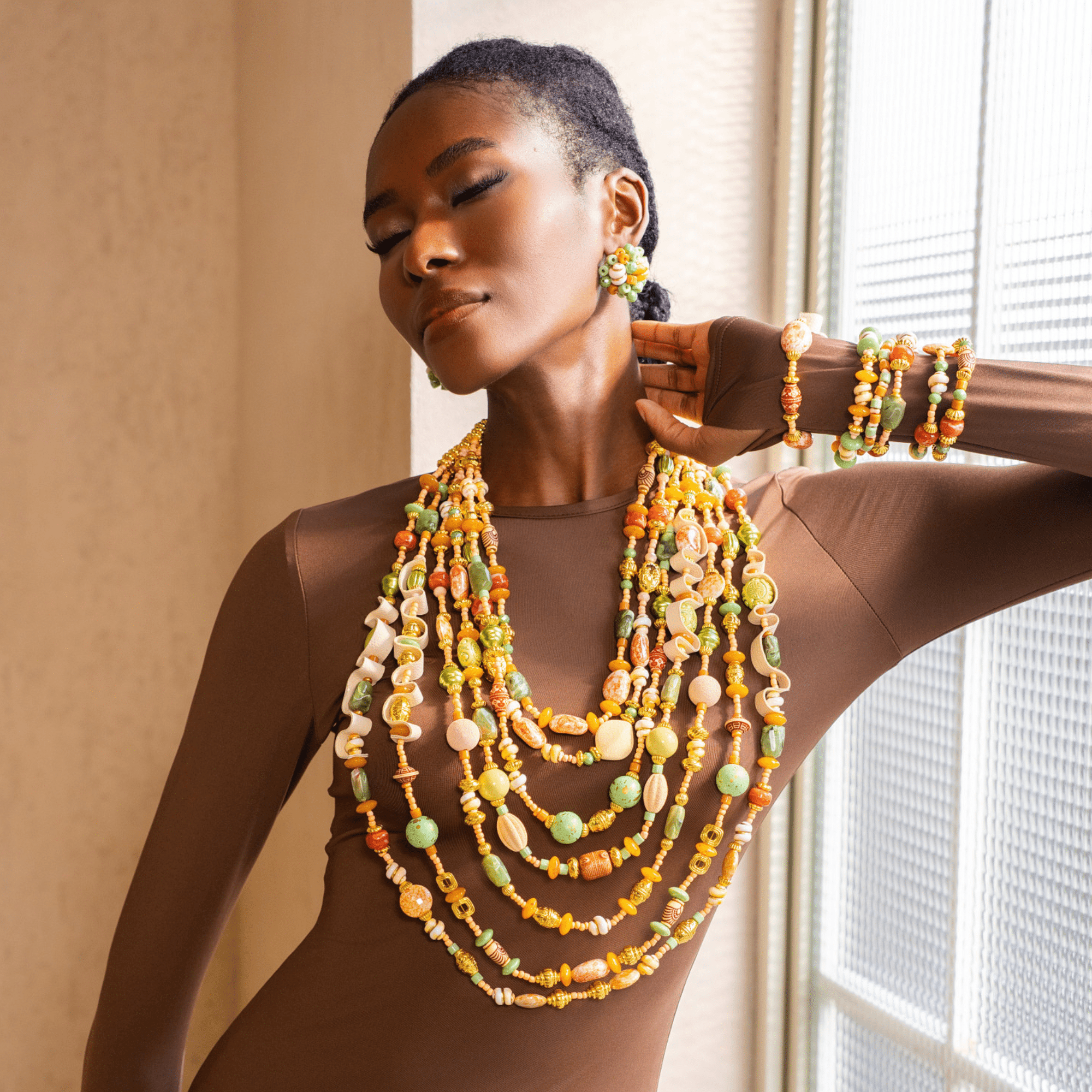 Caliope 6pc Leather Stretch Bracelet Stack - Sienna Sage,Bracelets, Sassy Jones,