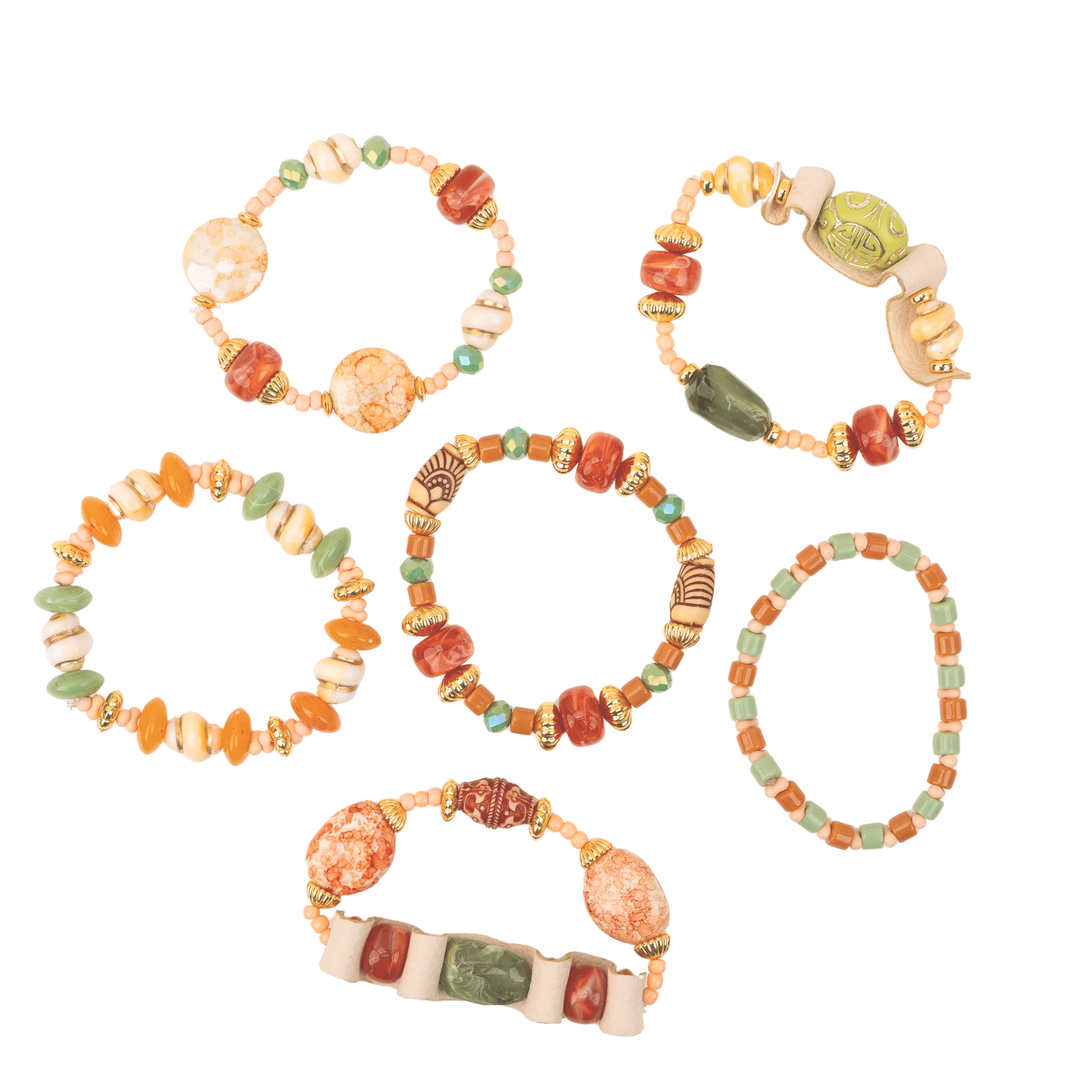 Caliope 6pc Leather Stretch Bracelet Stack - Sienna Sage,Bracelets, Sassy Jones,